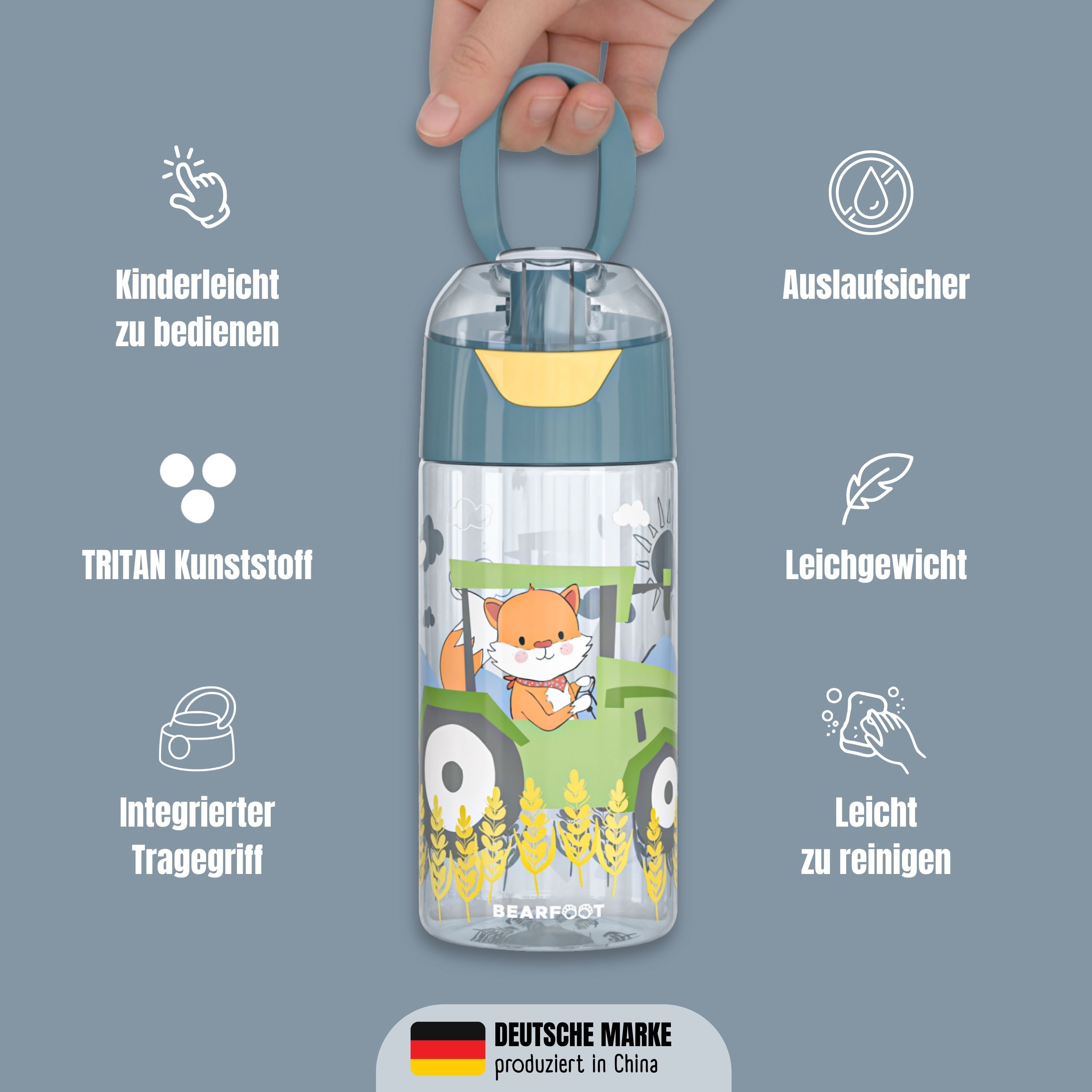 bearfoot-trinkflaschen-trinkflasche-traktor-fuchs-450ml-blau image 7