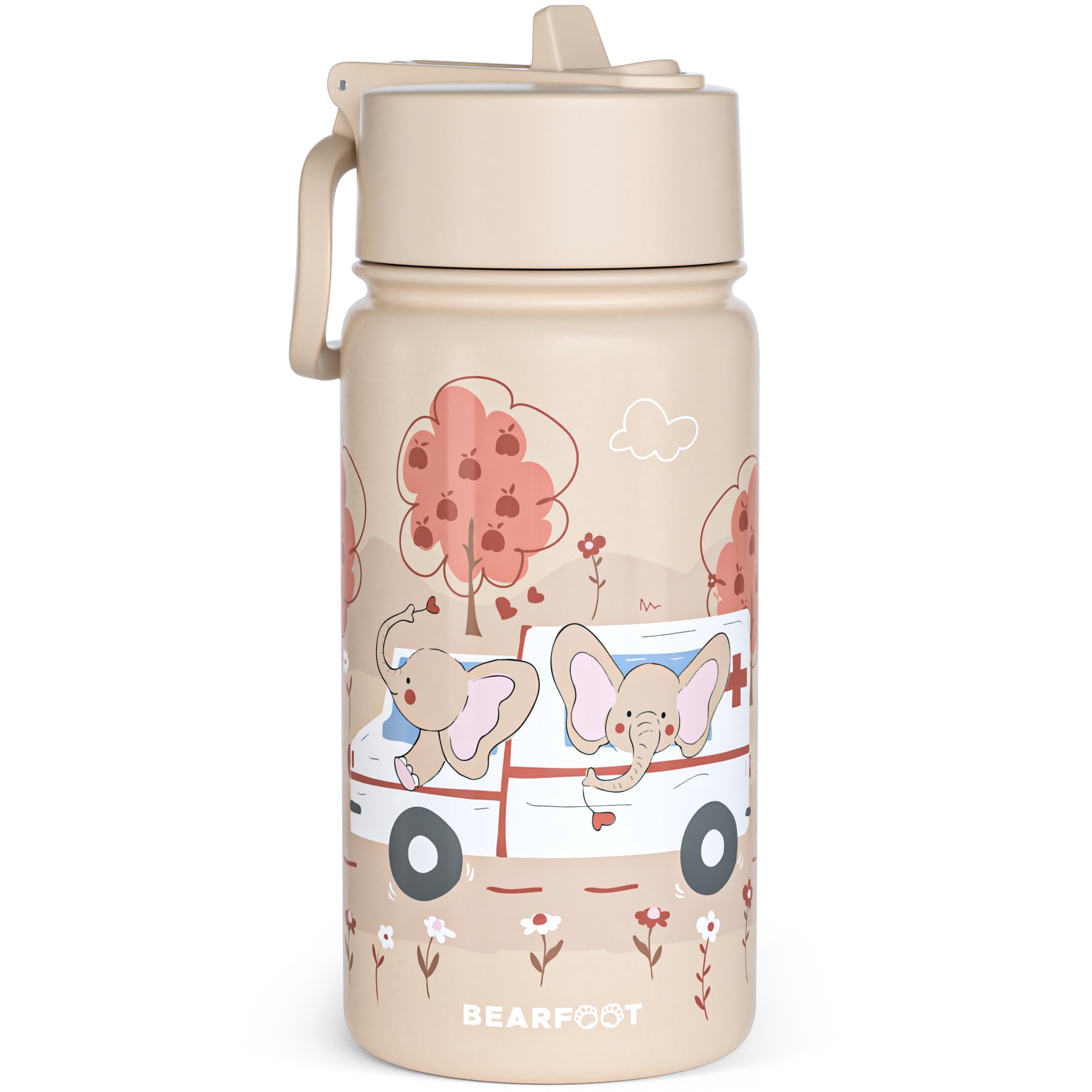 bearfoot-thermo-trinkflasche-krankenwagen-braun-400-ml-strohhalm image 1