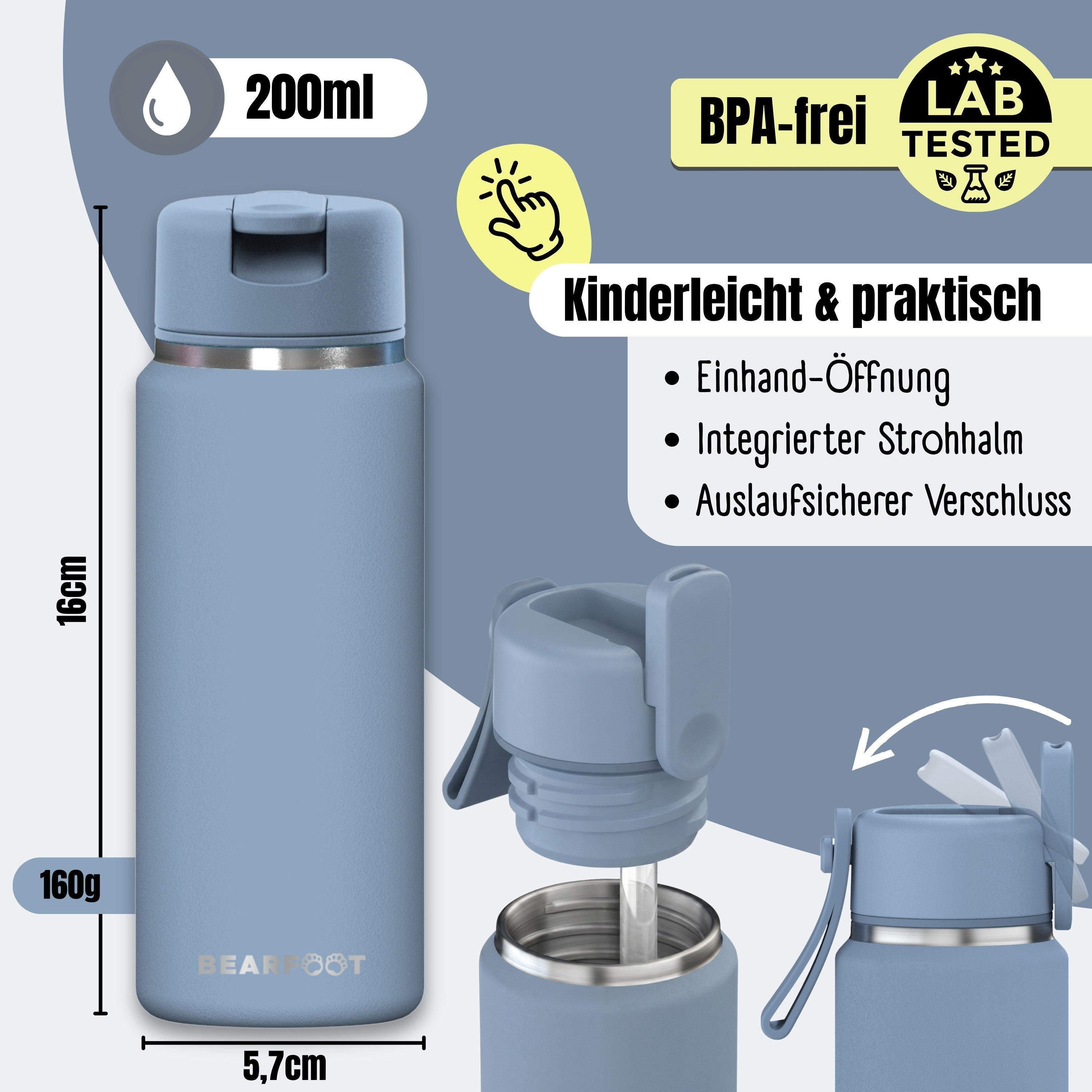 bearfoot-tiny-thermo-trinkflasche-edelstahl-blau-200ml-strohhalm image 3