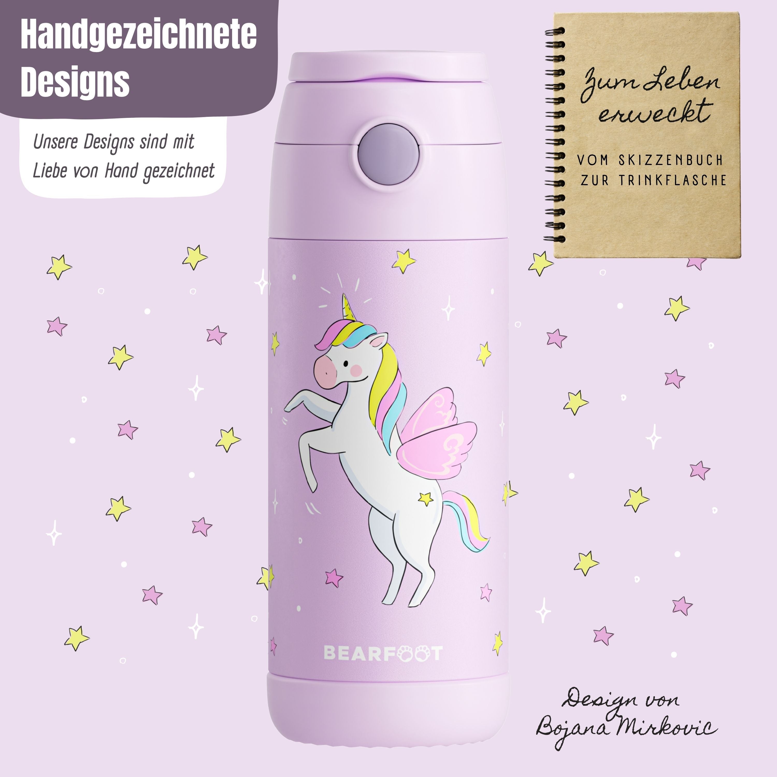 bearfoot-einhorn-lila-thermo-kinder-trinkflasche-edelstahl-350-ml image 4