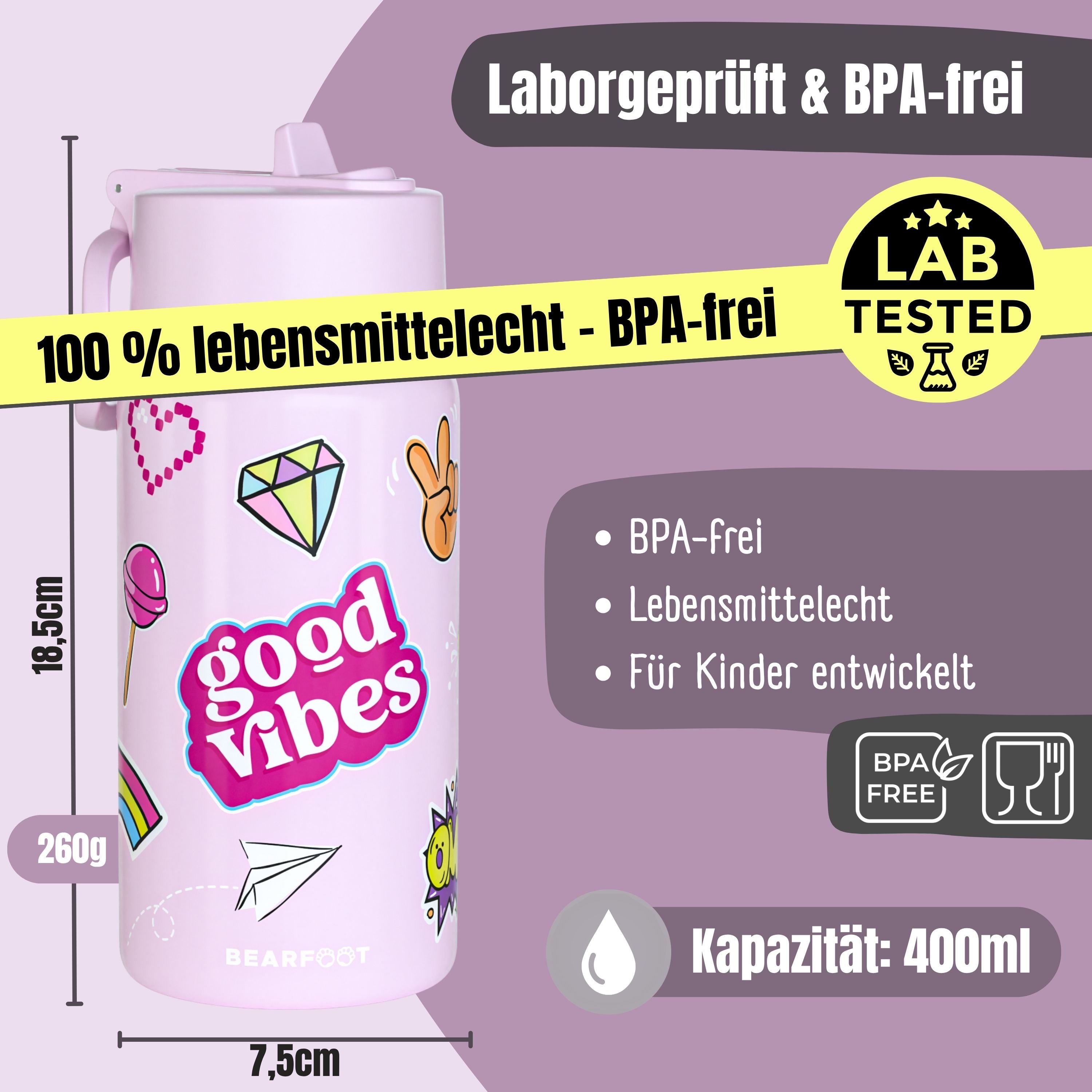 bearfoot-thermo-trinkflasche-sticker-lila-edelstahl-400ml-strohhalm image 4