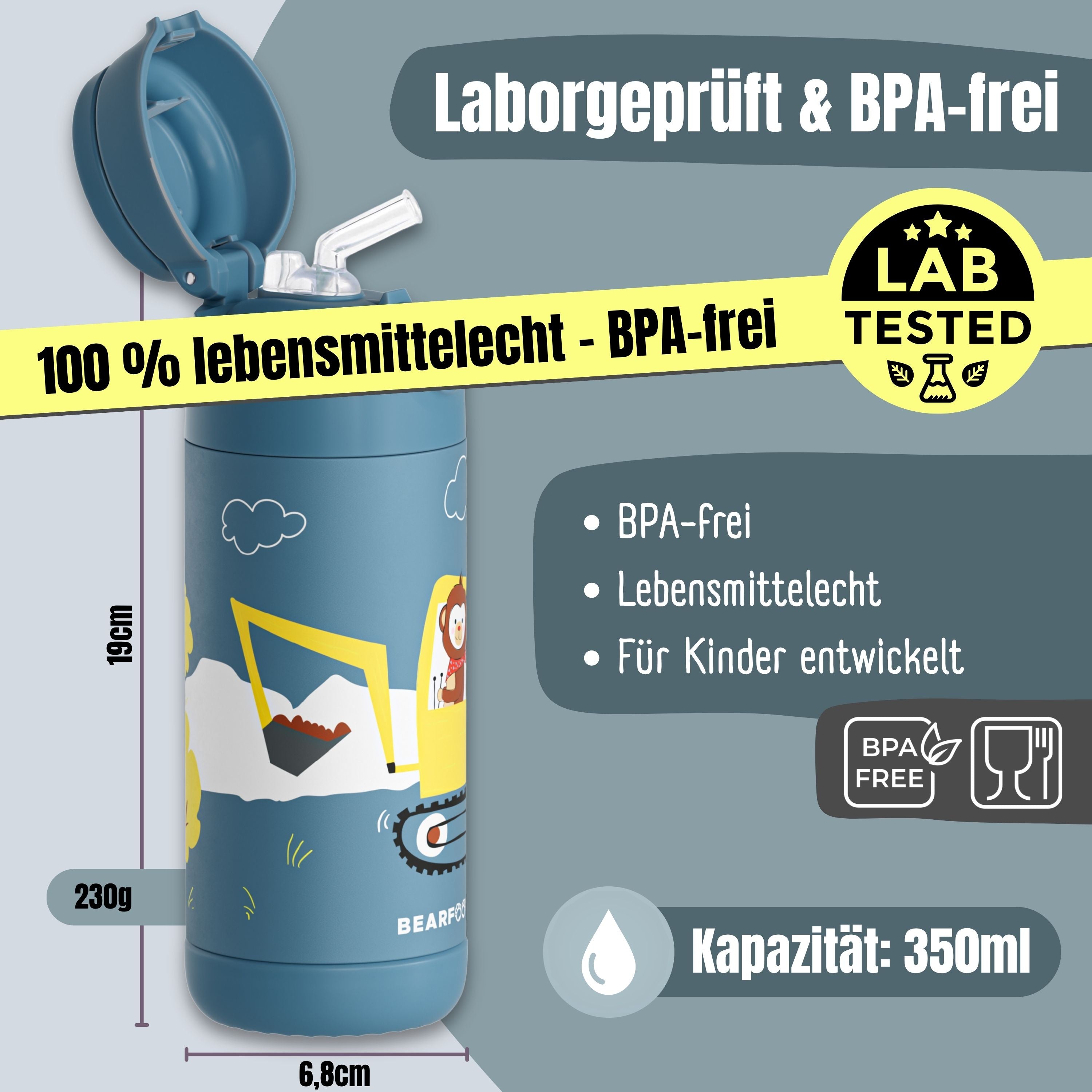 bearfoot-isolierflaschen-thermo-trinkflasche-bagger-affe-350ml image 5