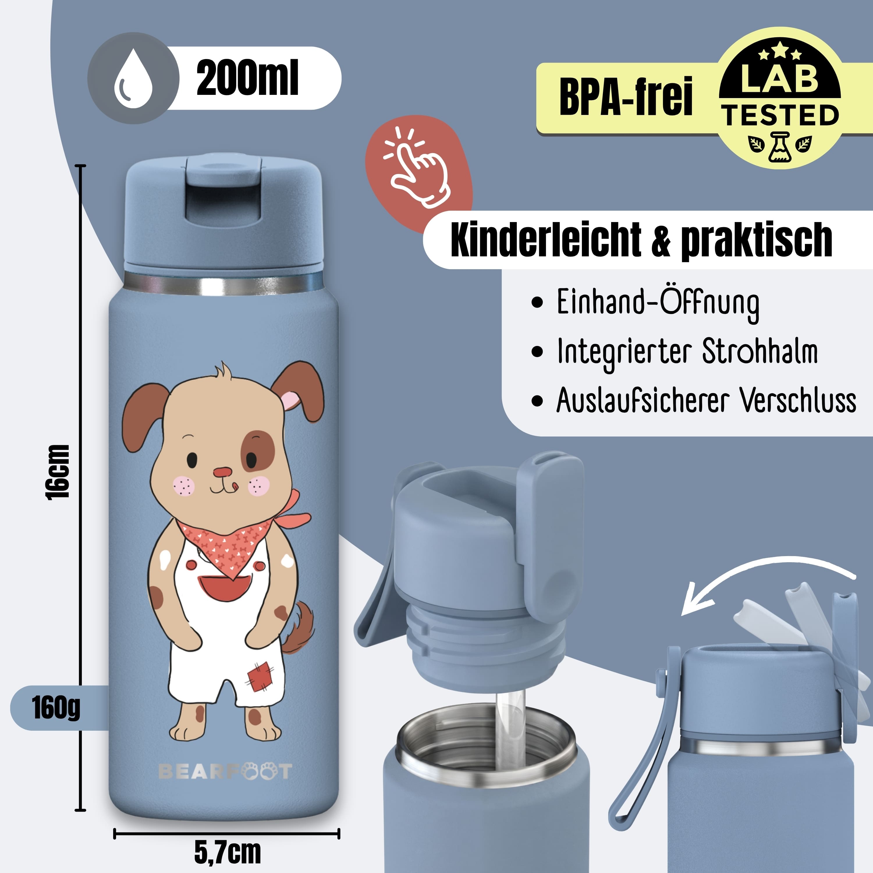bearfoot-tiny-thermo-kinder-trinkflasche-edelstahl-hund-blau-200ml image 4