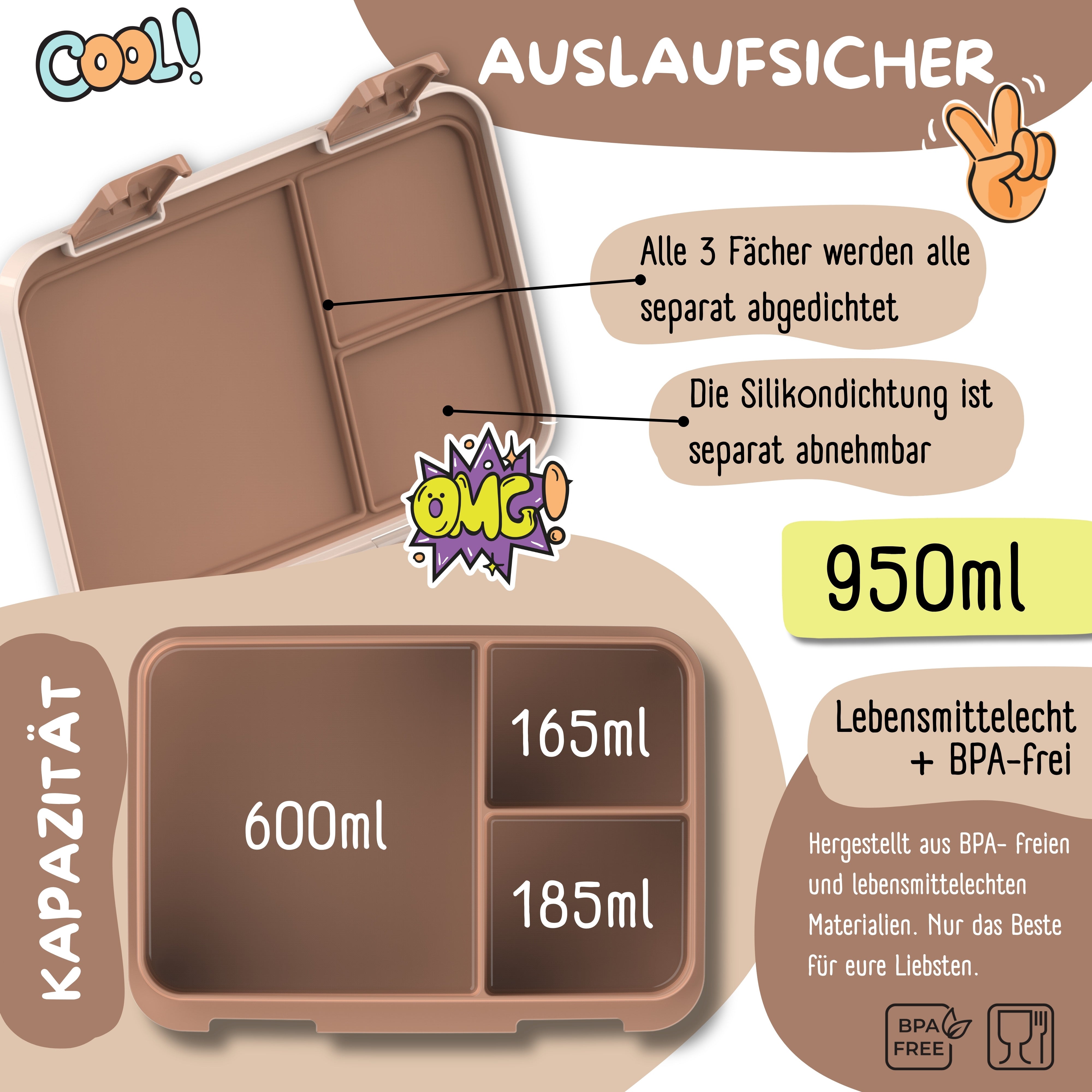 bearfoot-bento-box-compact-brotdose-dino-braun-950ml-auslaufsicher image 7