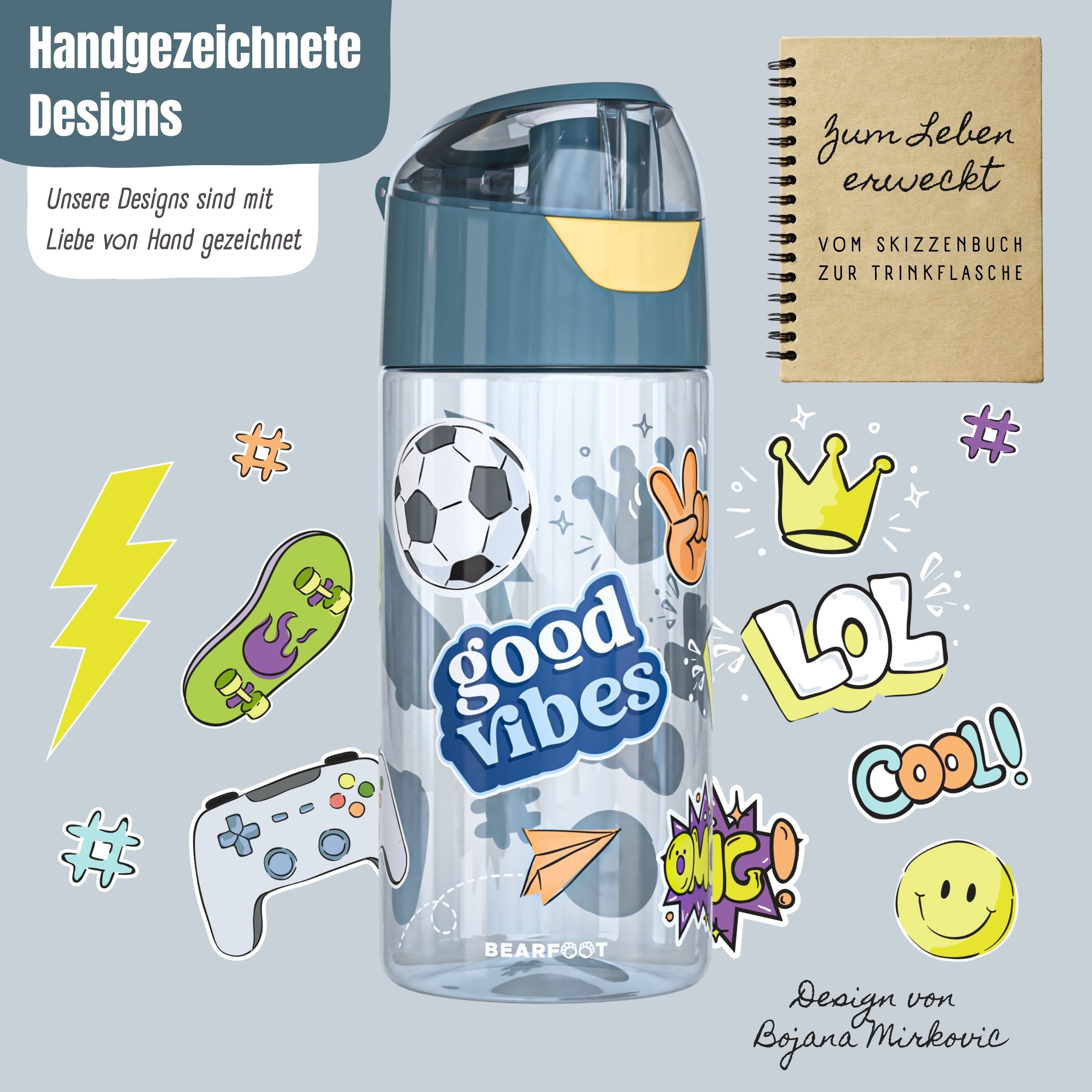 bearfoot-trinkflaschen-trinkflasche-kinder-sticker-blau-450ml image 2