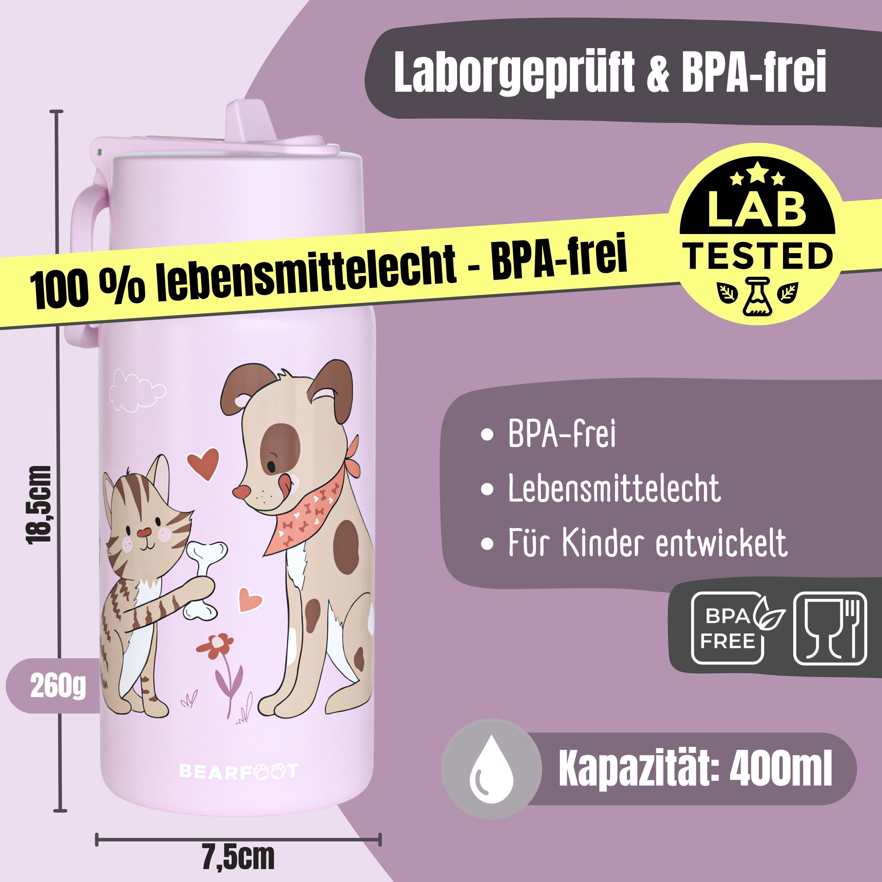 bearfoot-isolierflasche-thermo-hund-katze-lila-400ml-edelstahl image 4