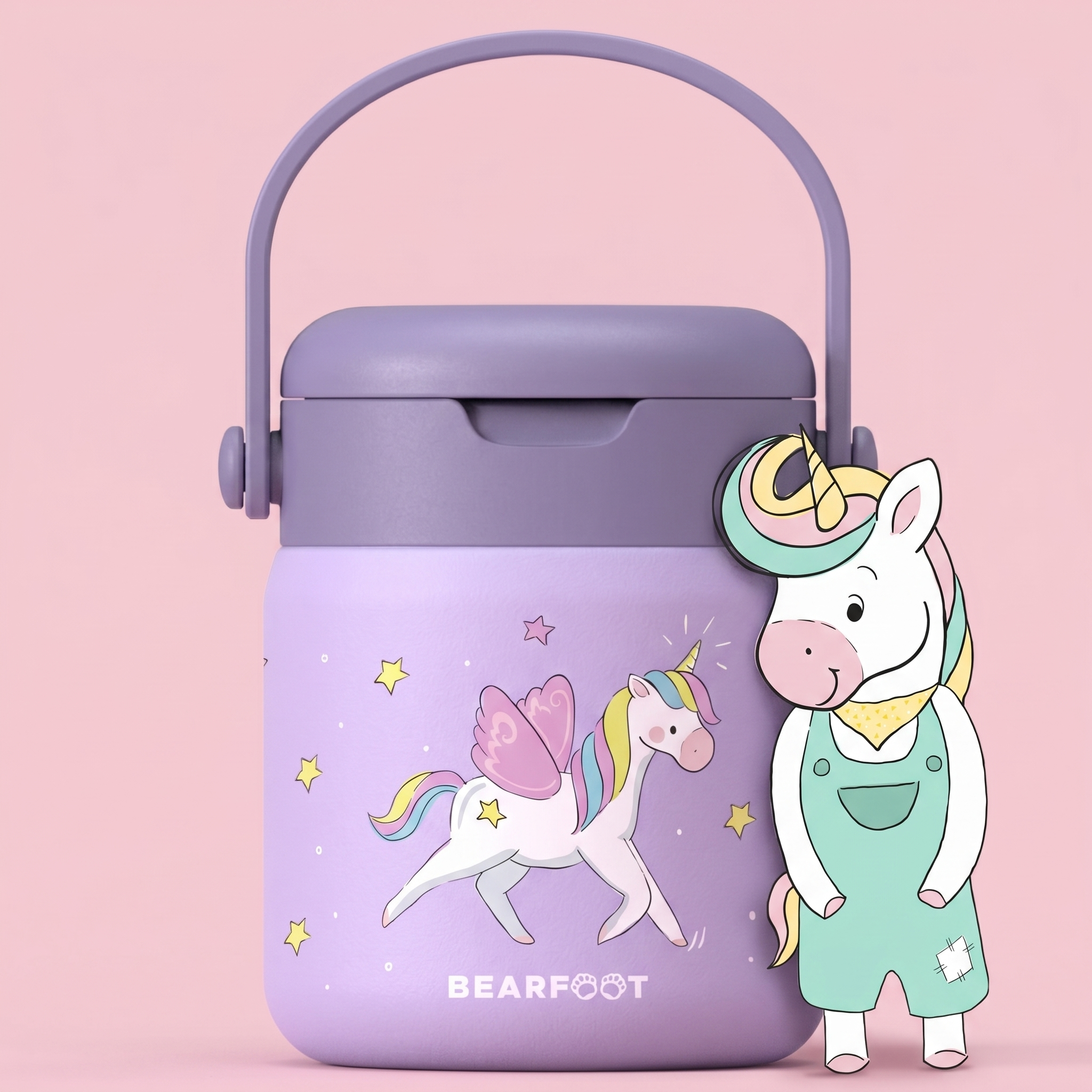 bearfoot-thermobeh-lter-kinder-edelstahl-einhorn-lila-500ml image 1