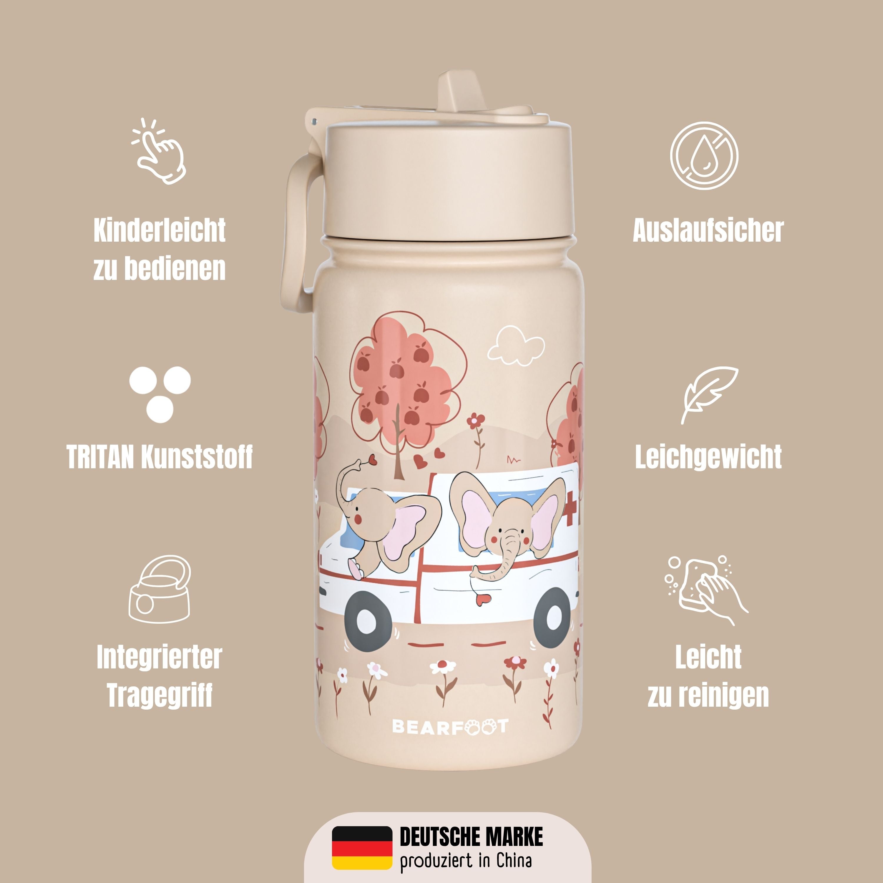 bearfoot-thermo-trinkflasche-krankenwagen-braun-400-ml-strohhalm image 3