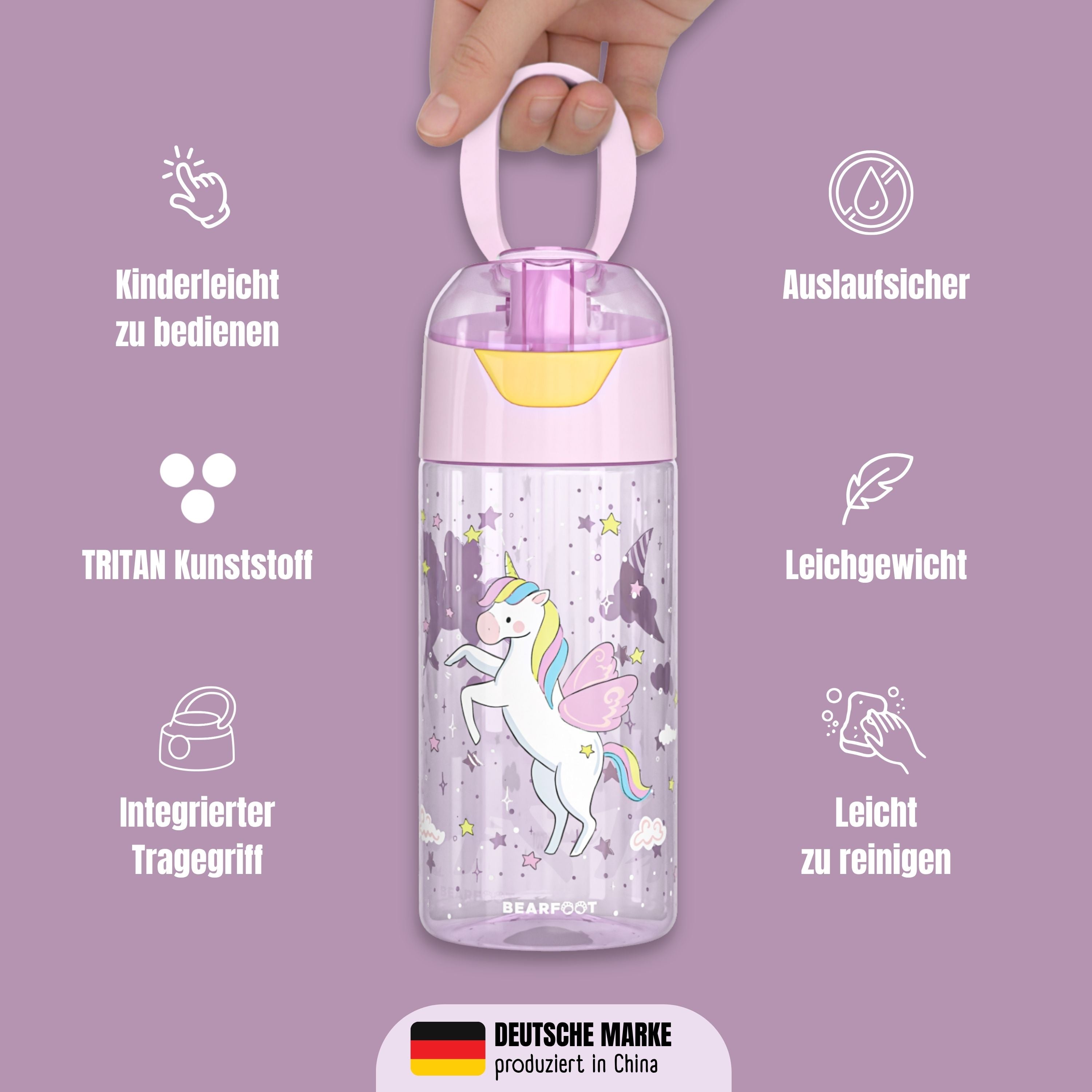 bearfoot-trinkflaschen-einhorn-trinkflasche-450ml-lila-tritan image 7