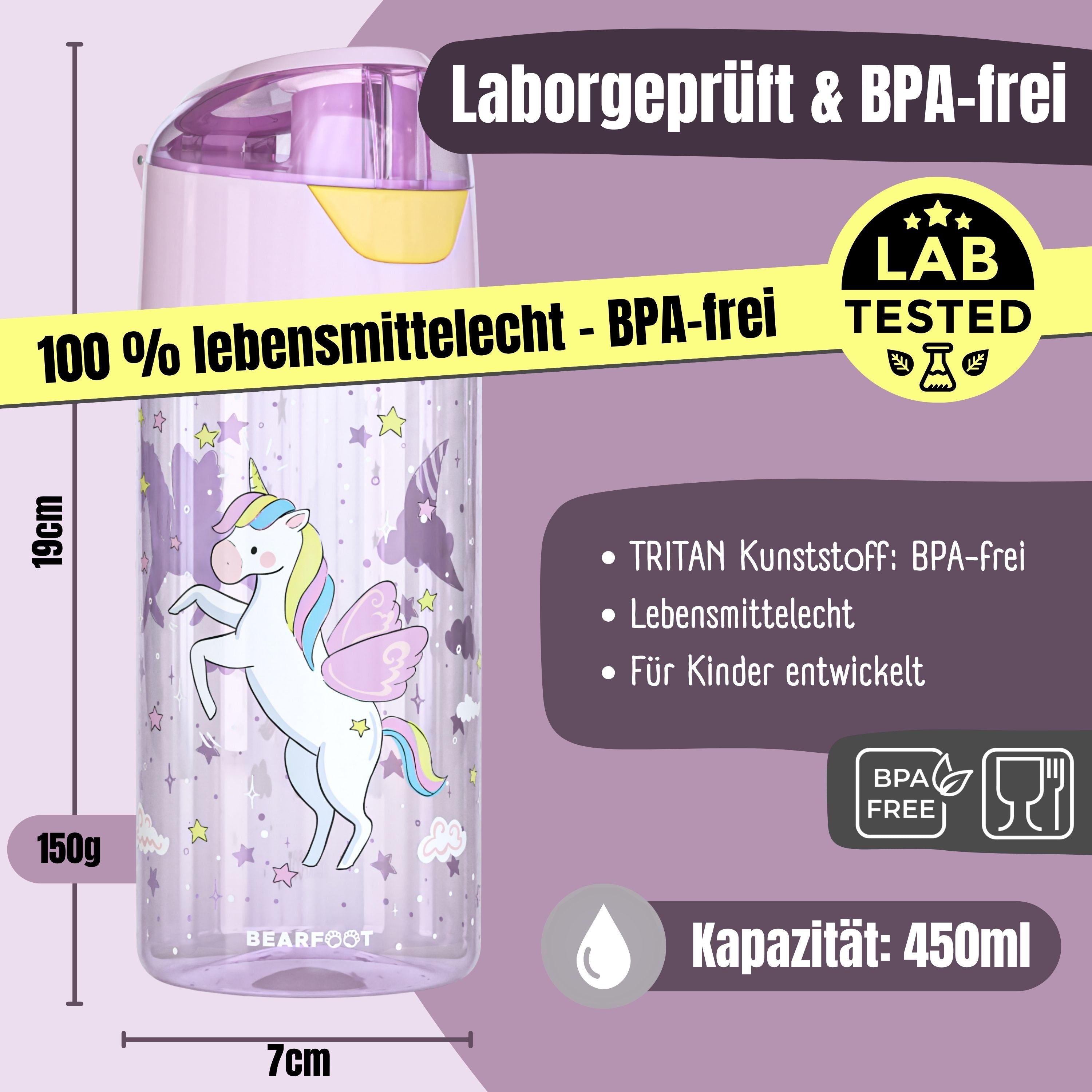 bearfoot-trinkflaschen-einhorn-trinkflasche-450ml-lila-tritan image 4