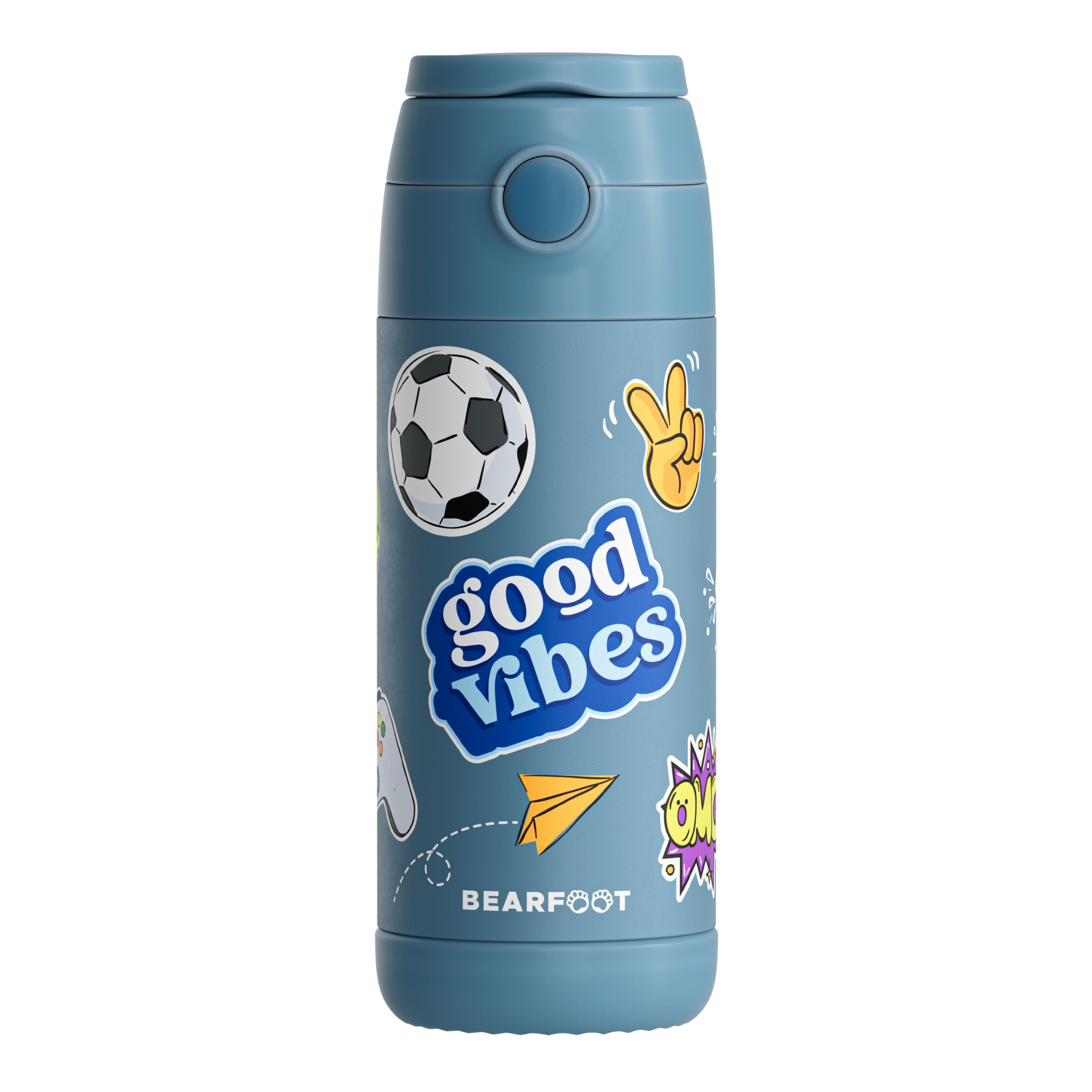 bearfoot-isolierflasche-thermo-trinkflasche-sticker-blau-350ml-edelstahl image 2