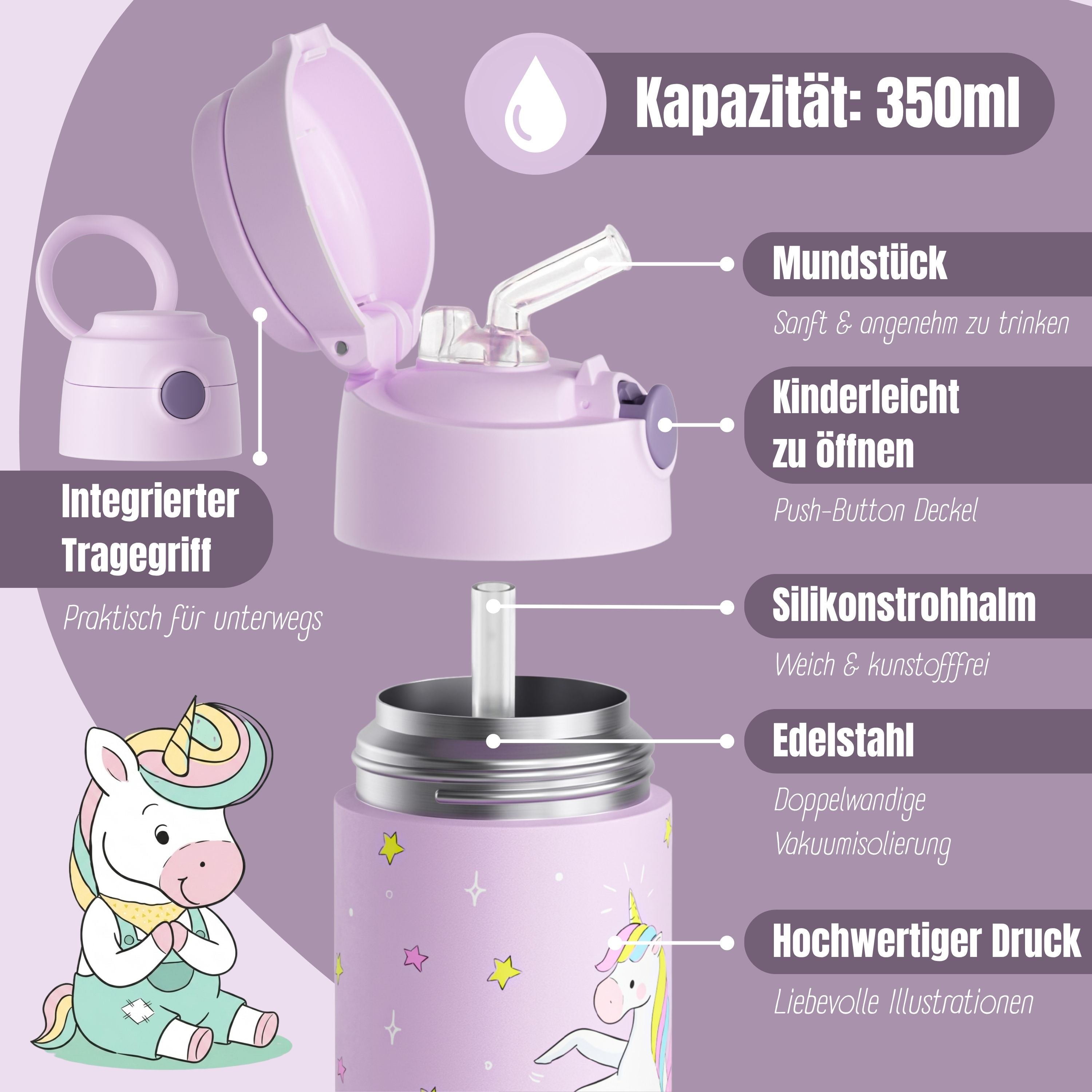 bearfoot-einhorn-lila-thermo-kinder-trinkflasche-edelstahl-350-ml image 6