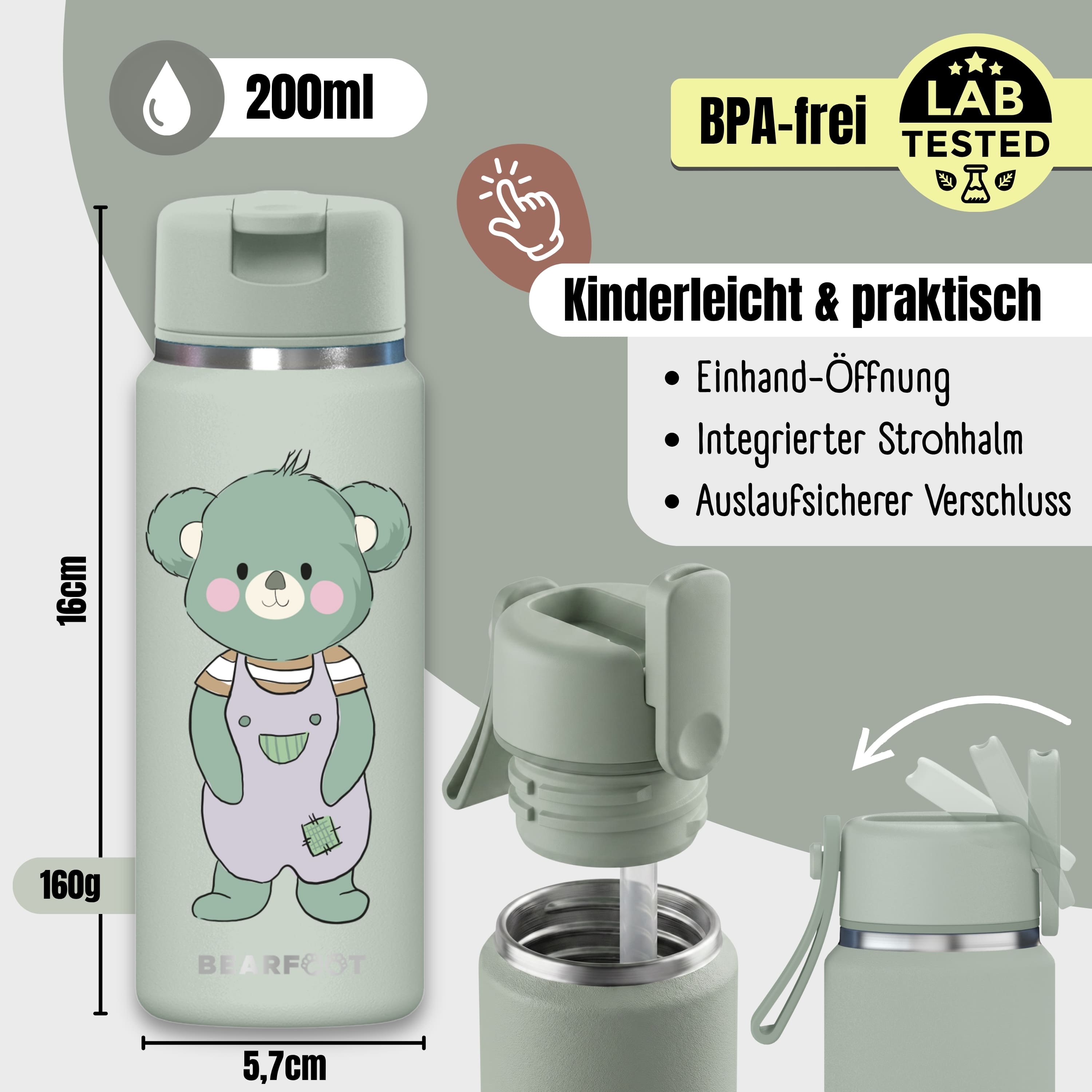 bearfoot-tiny-koala-thermo-trinkflasche-edelstahl-200-ml-mit-strohhalm image 4
