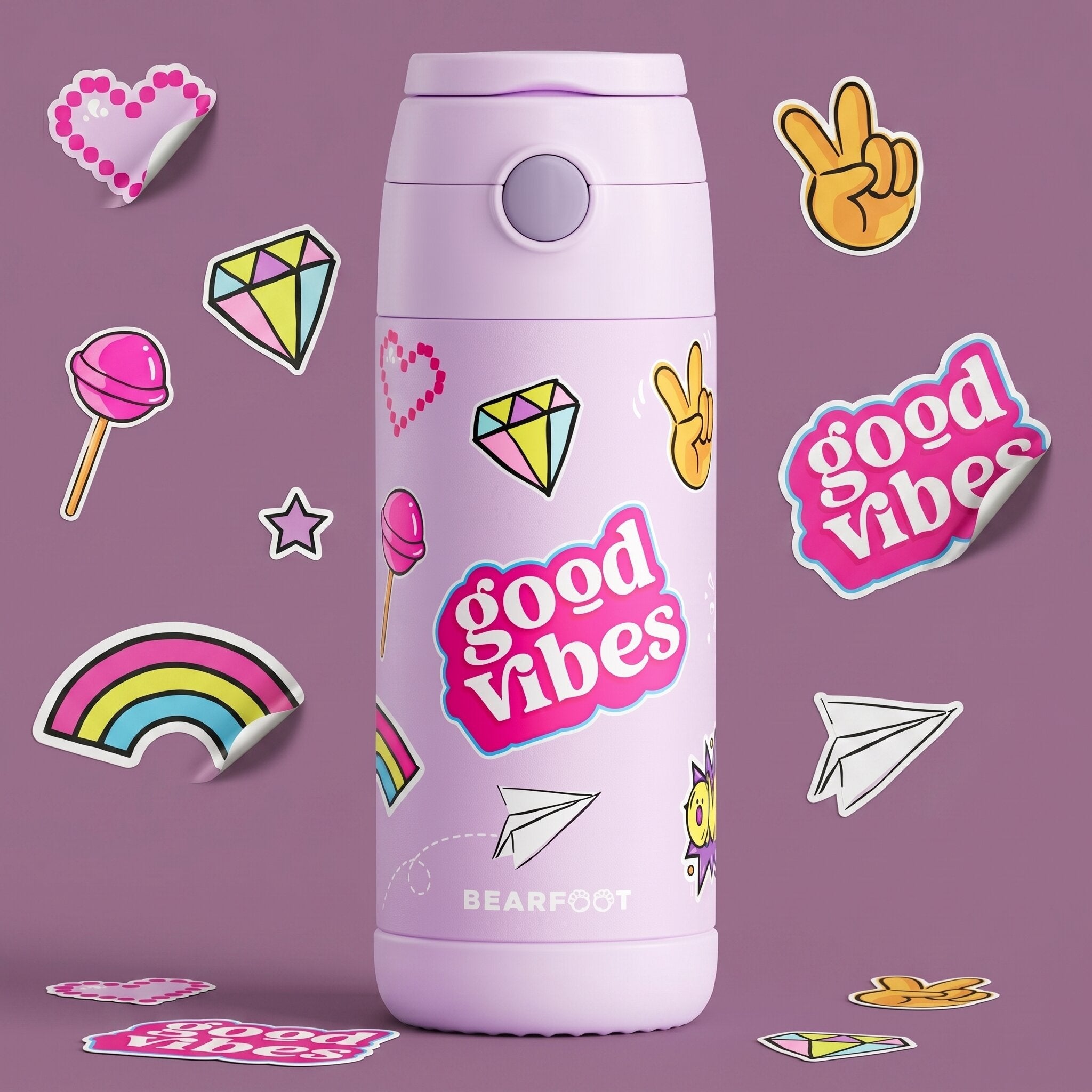 bearfoot-isolierflaschen-sticker-lila-trinkflasche-350ml-edelstahl image 1