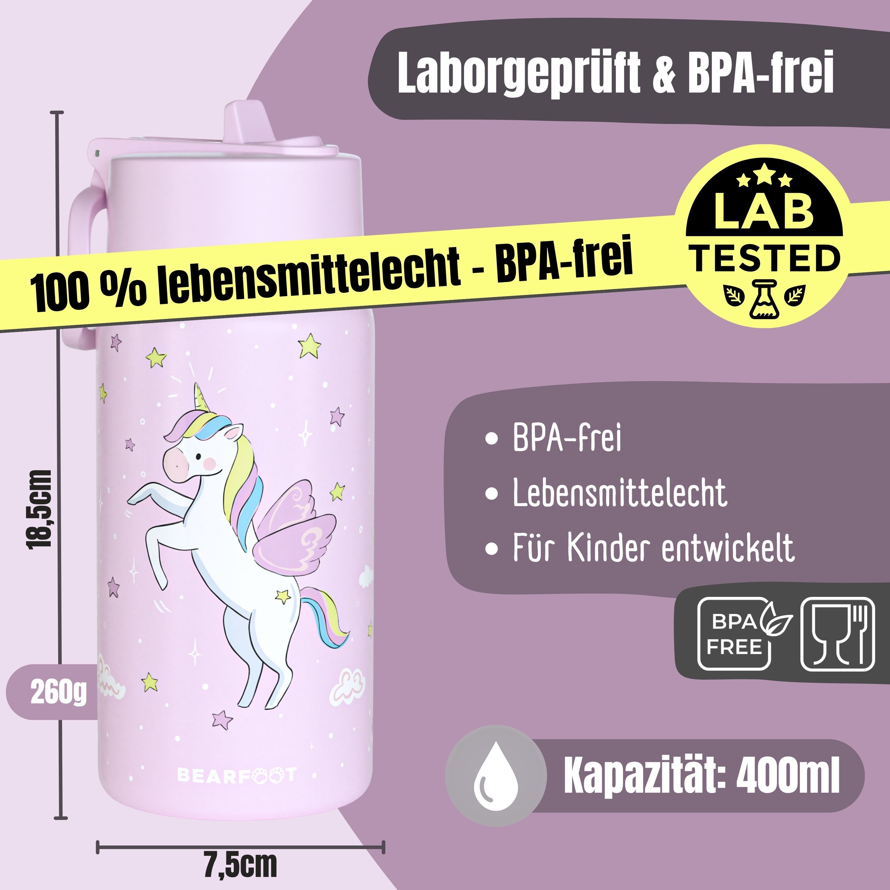 bearfoot-isolierflaschen-thermo-400ml-einhorn-lila-edelstahl image 5