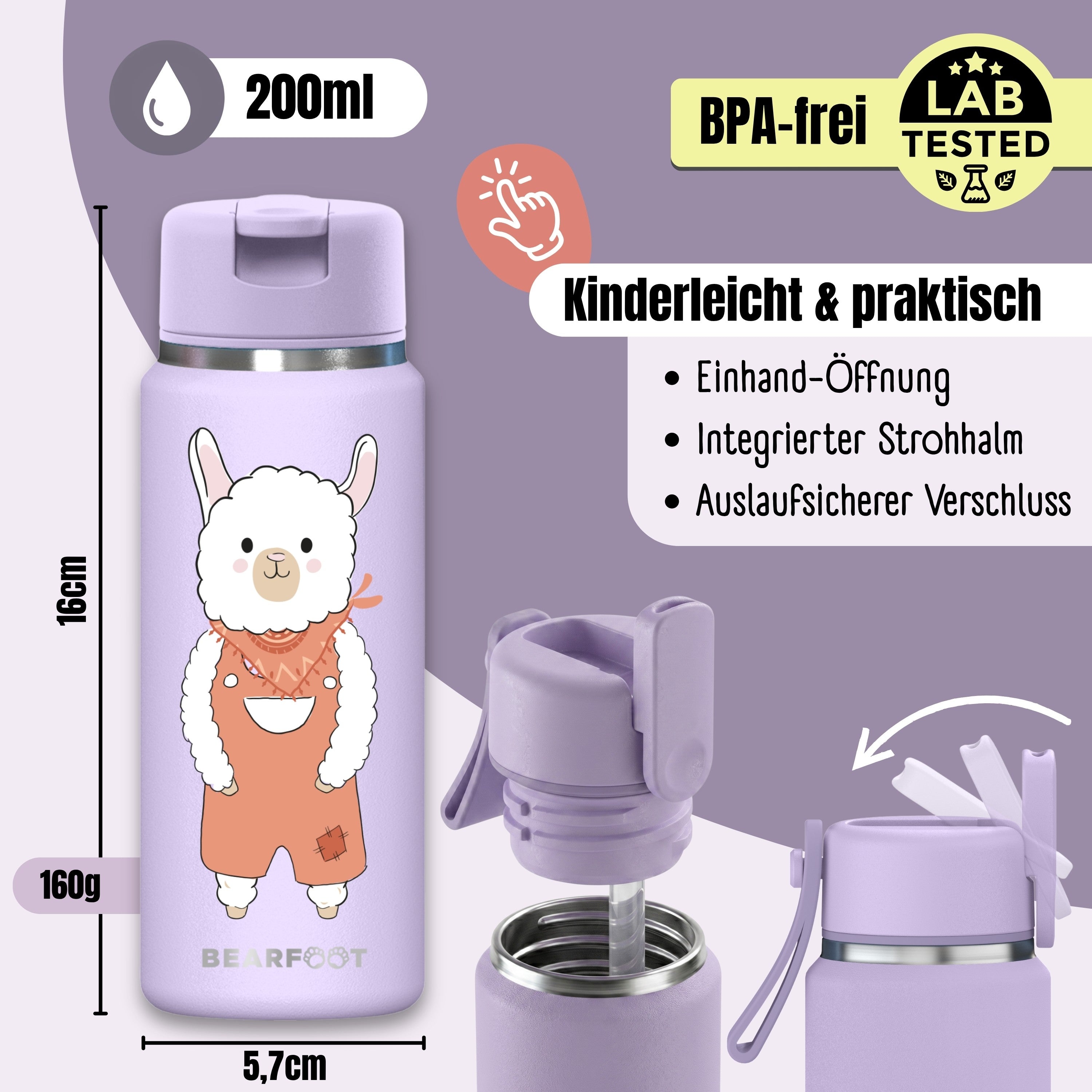 bearfoot-tiny-lama-isolierflasche-200-ml-edelstahl-mit-strohhalm image 4