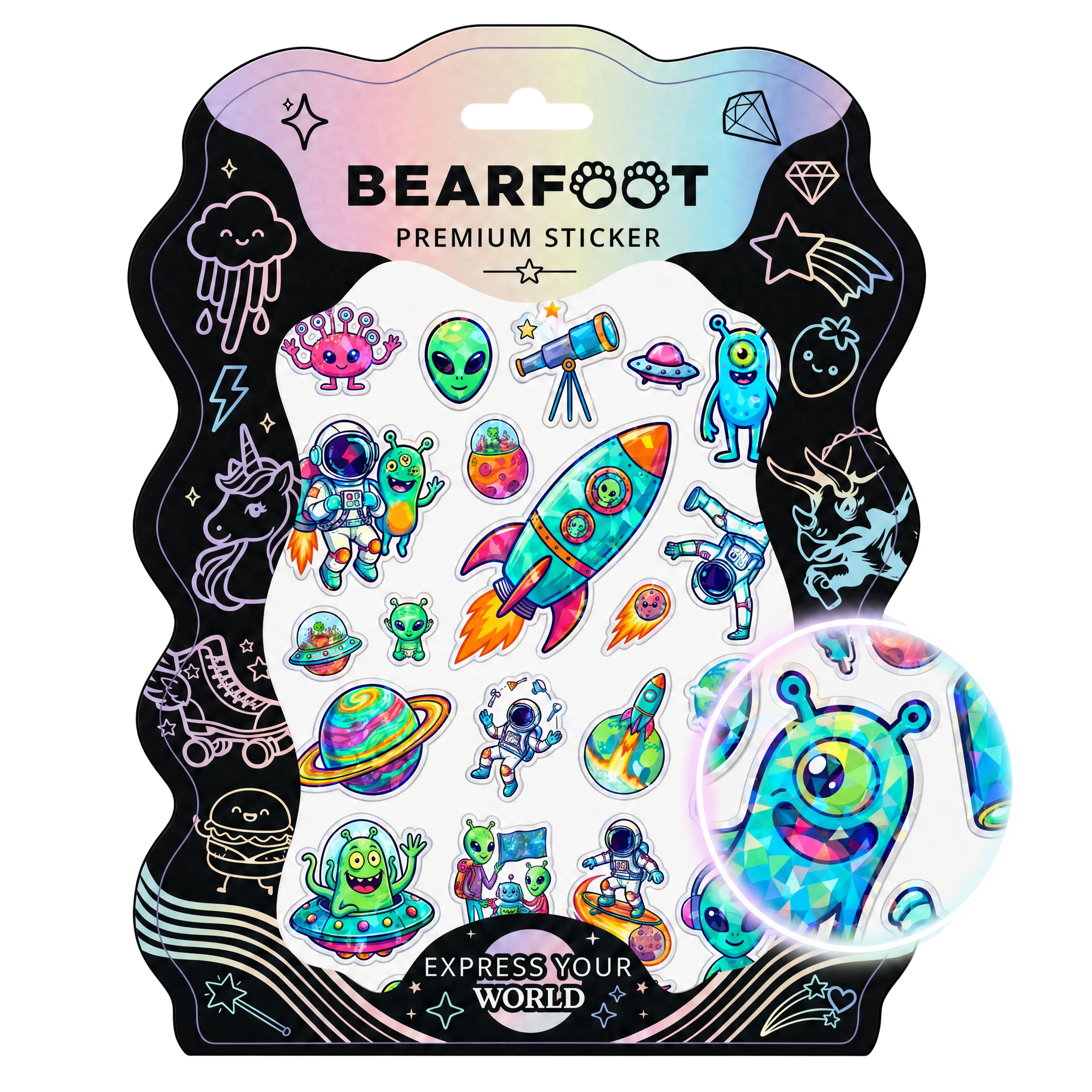 bearfoot-premium-sticker-din-a5-space-holografisch-wasserfest image 1