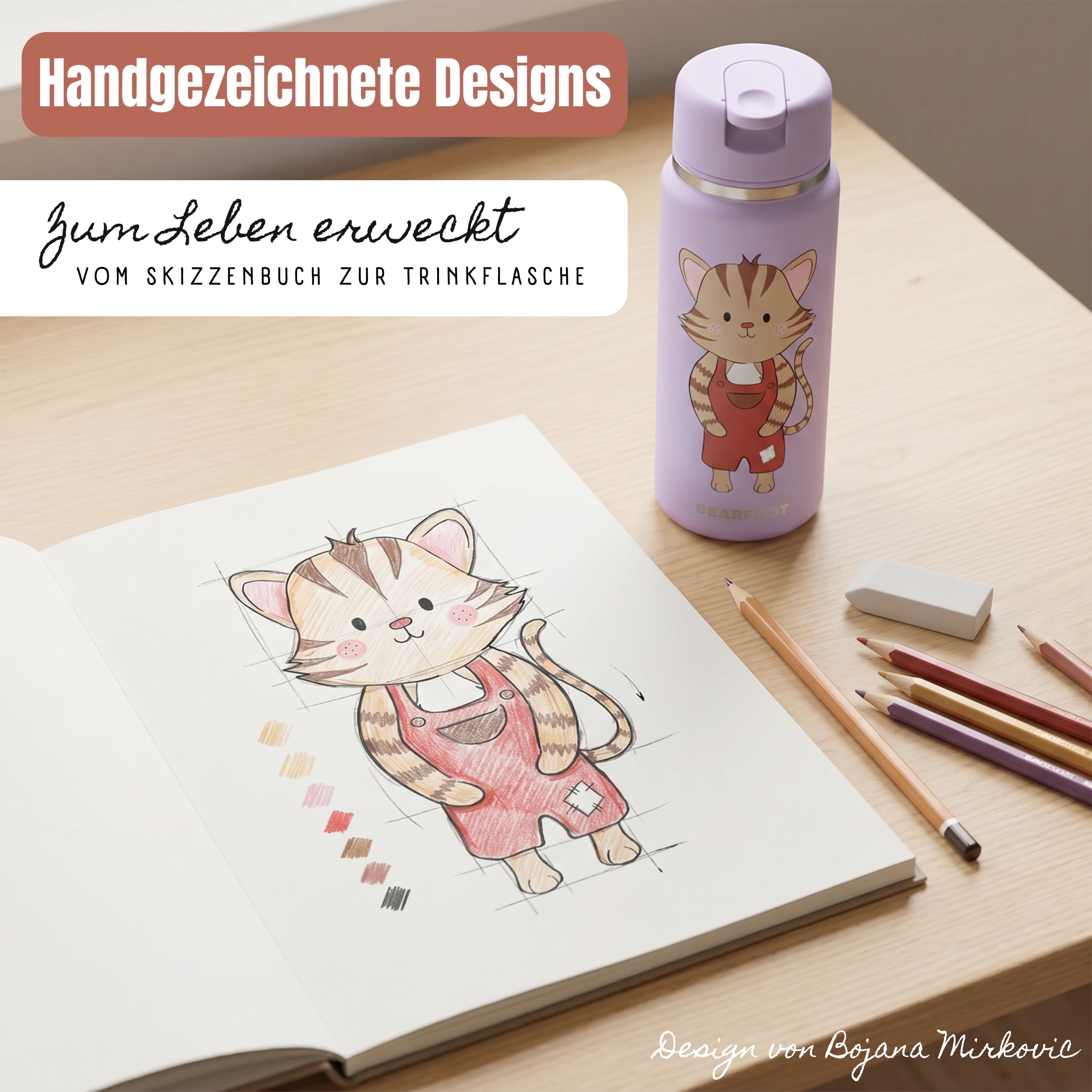 bearfoot-isolierflaschen-tiny-200ml-katze-lila-strohhalm image 7
