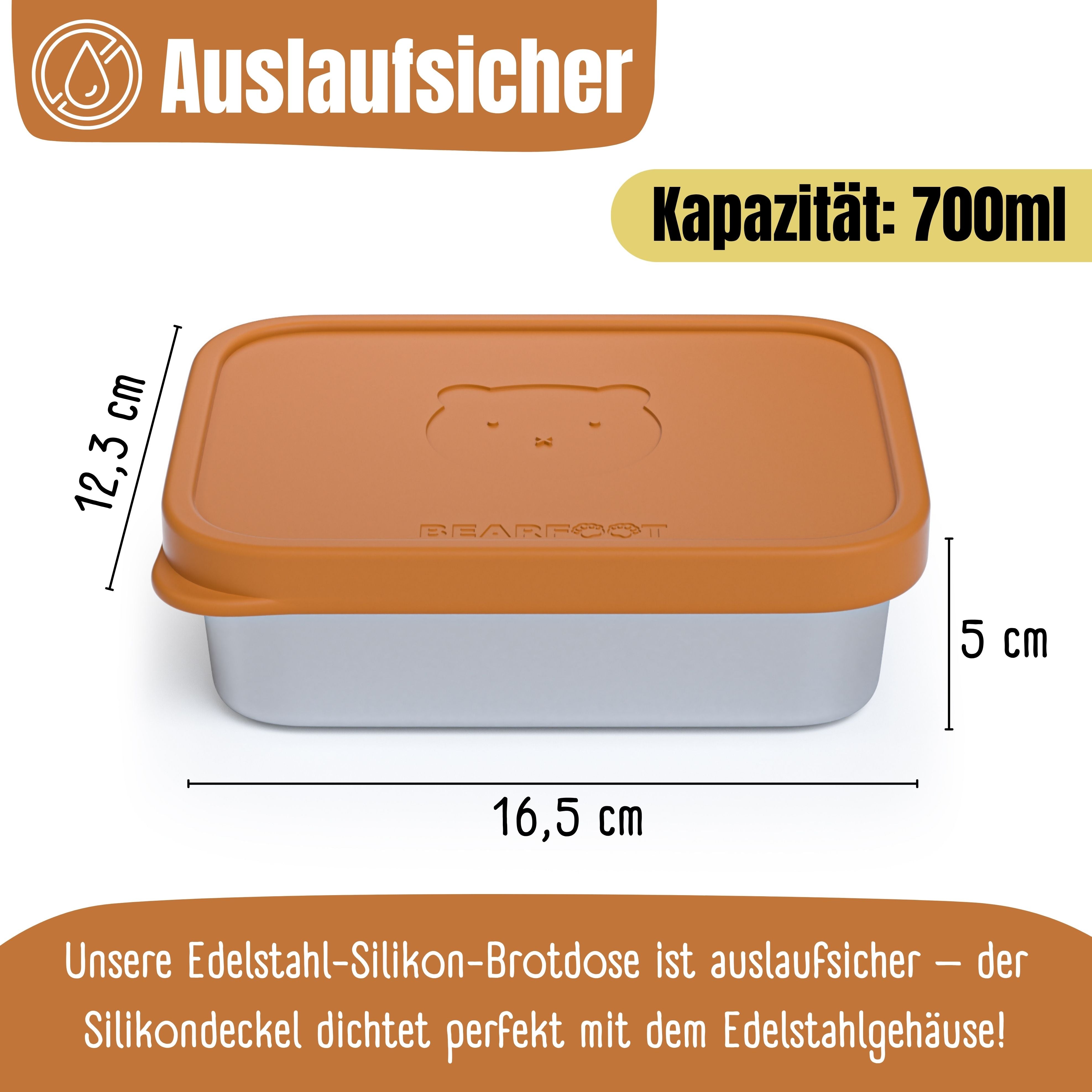 bearfoot-bento-brotdose-edelstahl-silikoneinsatz-braun-700ml-bpa-frei image 6