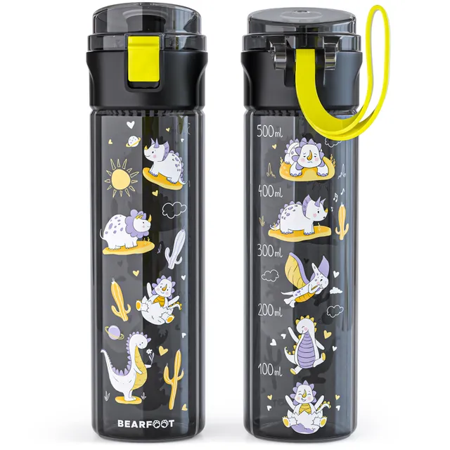 bearfoot-trinkflaschen-kinder-500ml-dinos-schwarz-auslaufsicher image 1