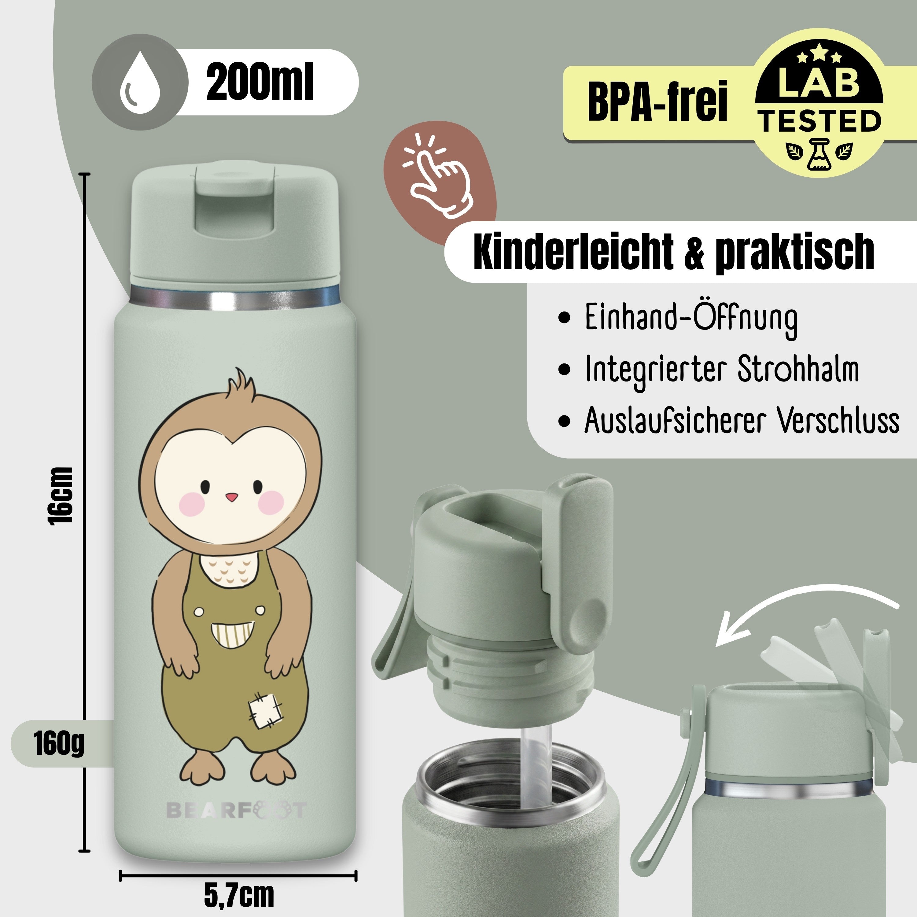 bearfoot-tiny-thermo-kinder-trinkflasche-edelstahl-eule-200ml-strohhalm image 4