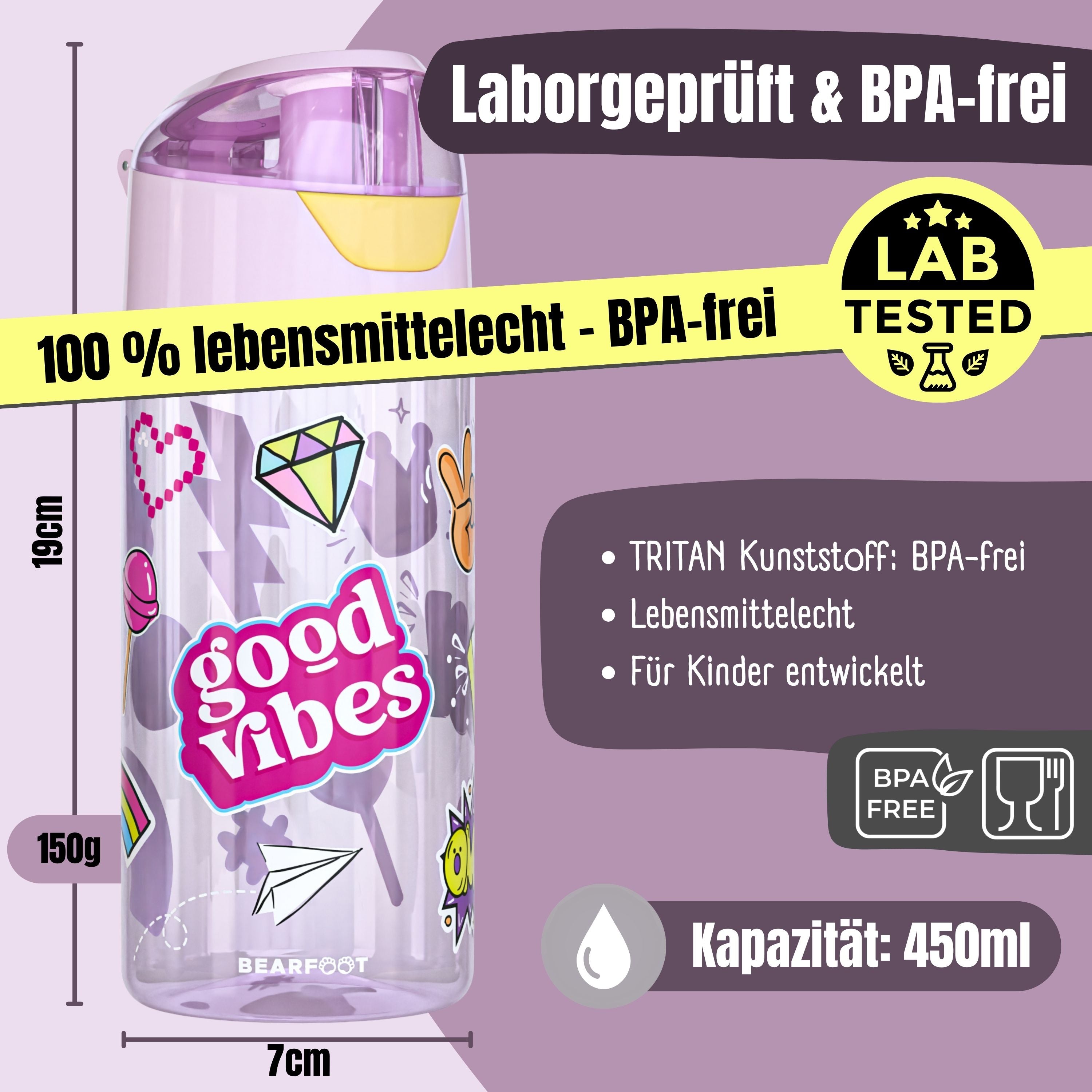 bearfoot-trinkflaschen-450ml-trinkflasche-sticker-lila-bpa-frei image 3