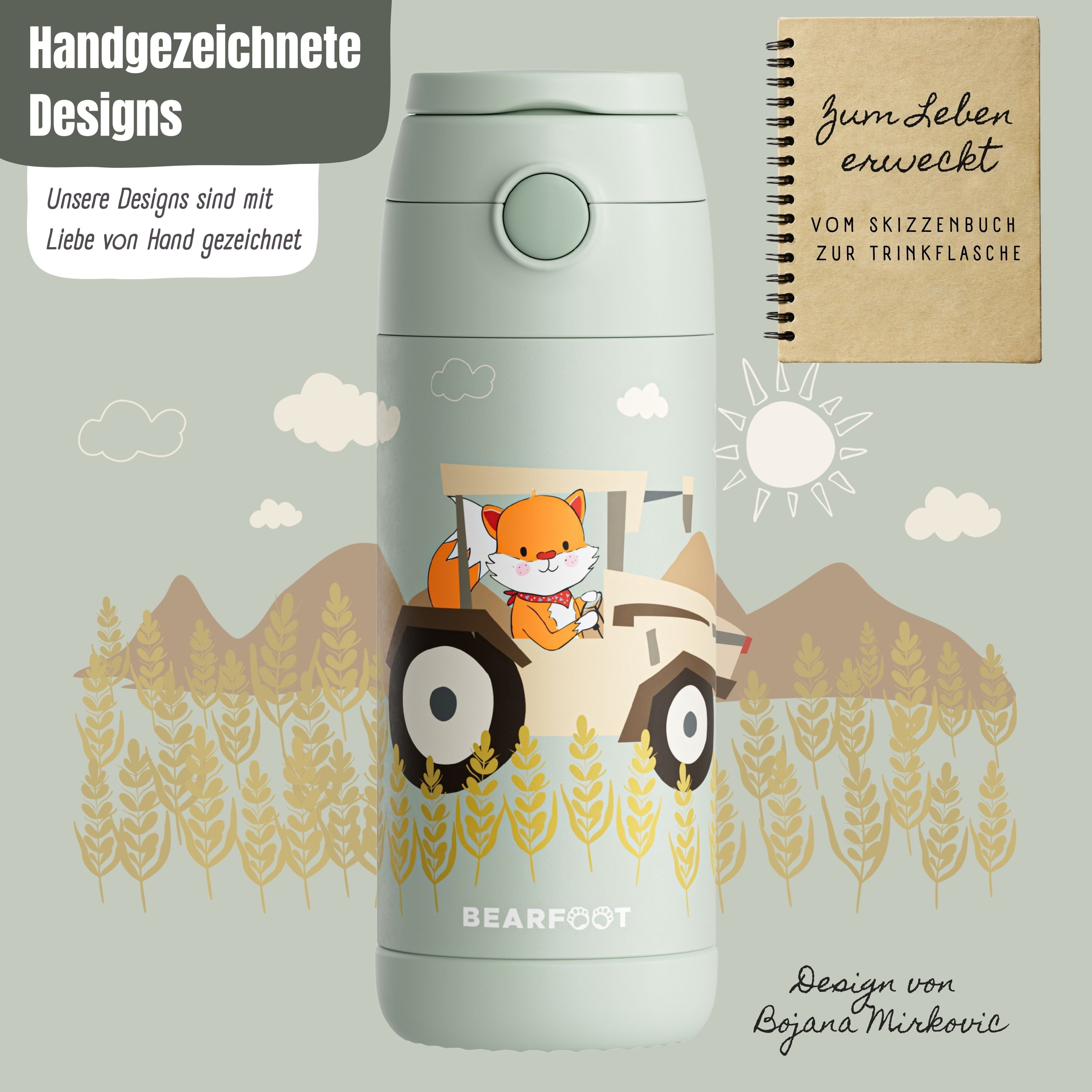 bearfoot-isolierflaschen-thermo-trinkflasche-350ml-traktor-gr-n-edelstahl image 4