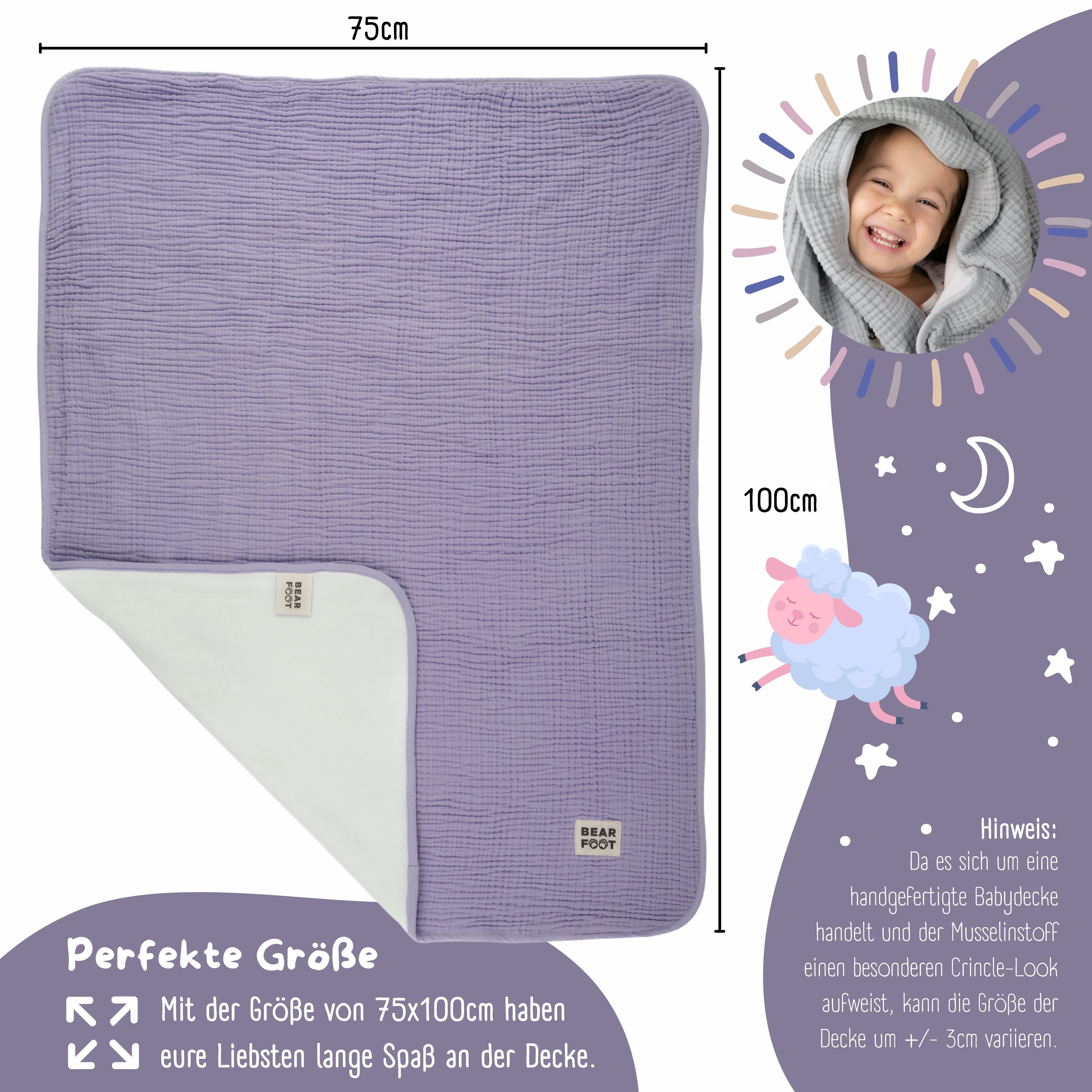 bearfoot-babydecken-musselin-fleecedecke-lila-flauschig-weich image 2