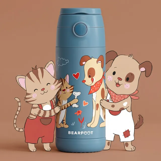 bearfoot-thermo-trinkflasche-kinder-hund-katze-blau-350ml image 1