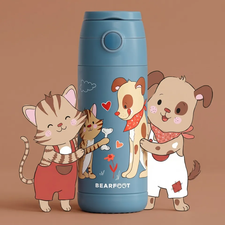 bearfoot-thermo-trinkflasche-kinder-hund-katze-blau-350ml image 1