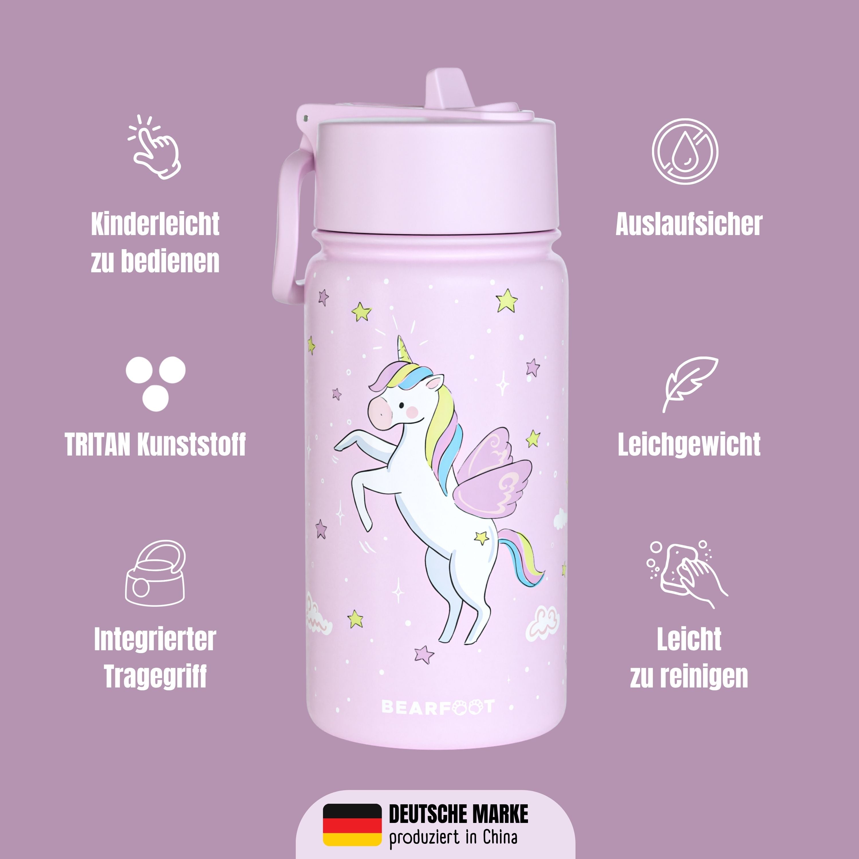 bearfoot-isolierflaschen-thermo-400ml-einhorn-lila-edelstahl image 4
