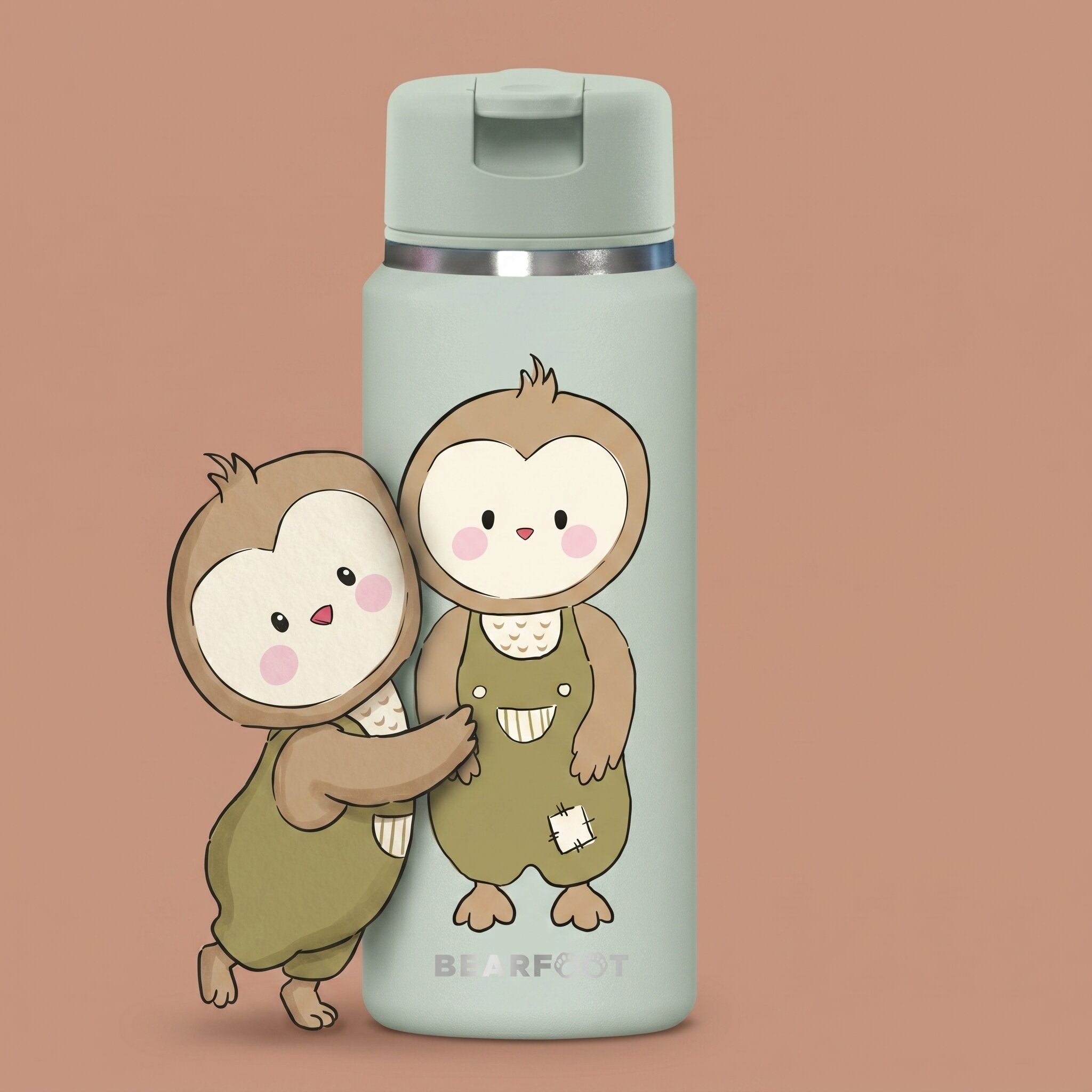 bearfoot-tiny-thermo-kinder-trinkflasche-edelstahl-eule-200ml-strohhalm image 1
