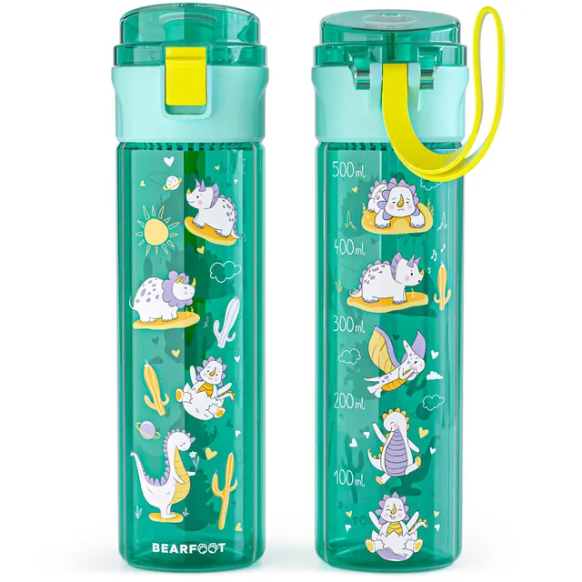 bearfoot-trinkflaschen-kinder-500ml-dinos-mint-auslaufsicher image 1