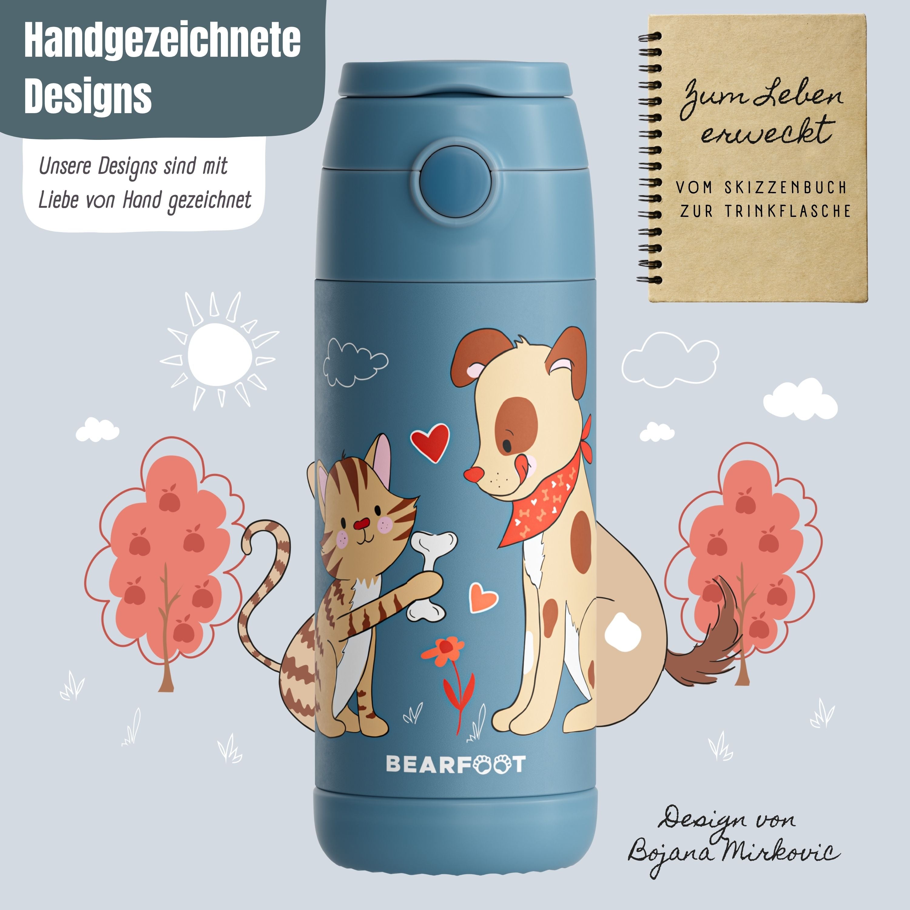 bearfoot-thermo-trinkflasche-kinder-hund-katze-blau-350ml image 4