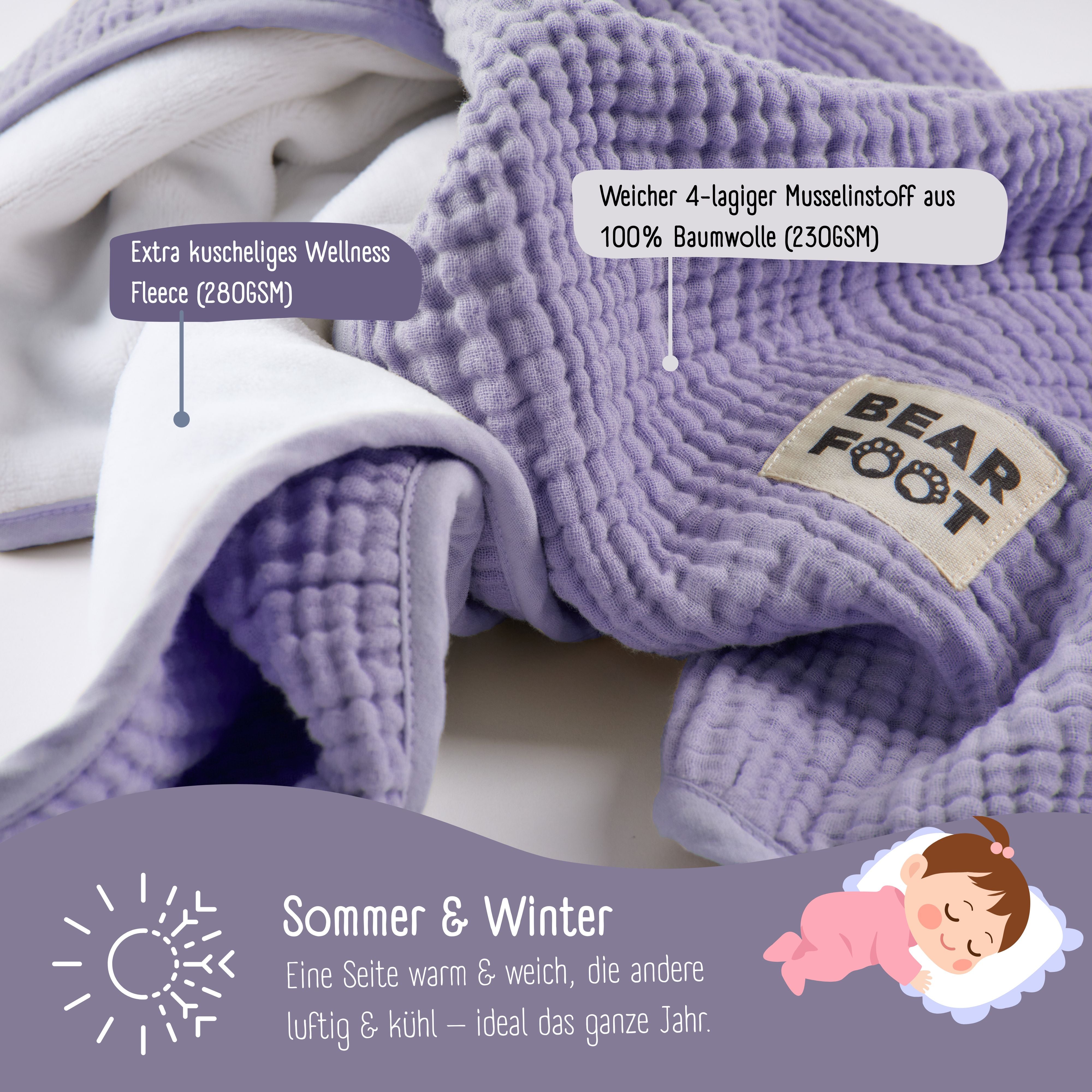 bearfoot-babydecken-musselin-fleecedecke-lila-flauschig-weich image 3