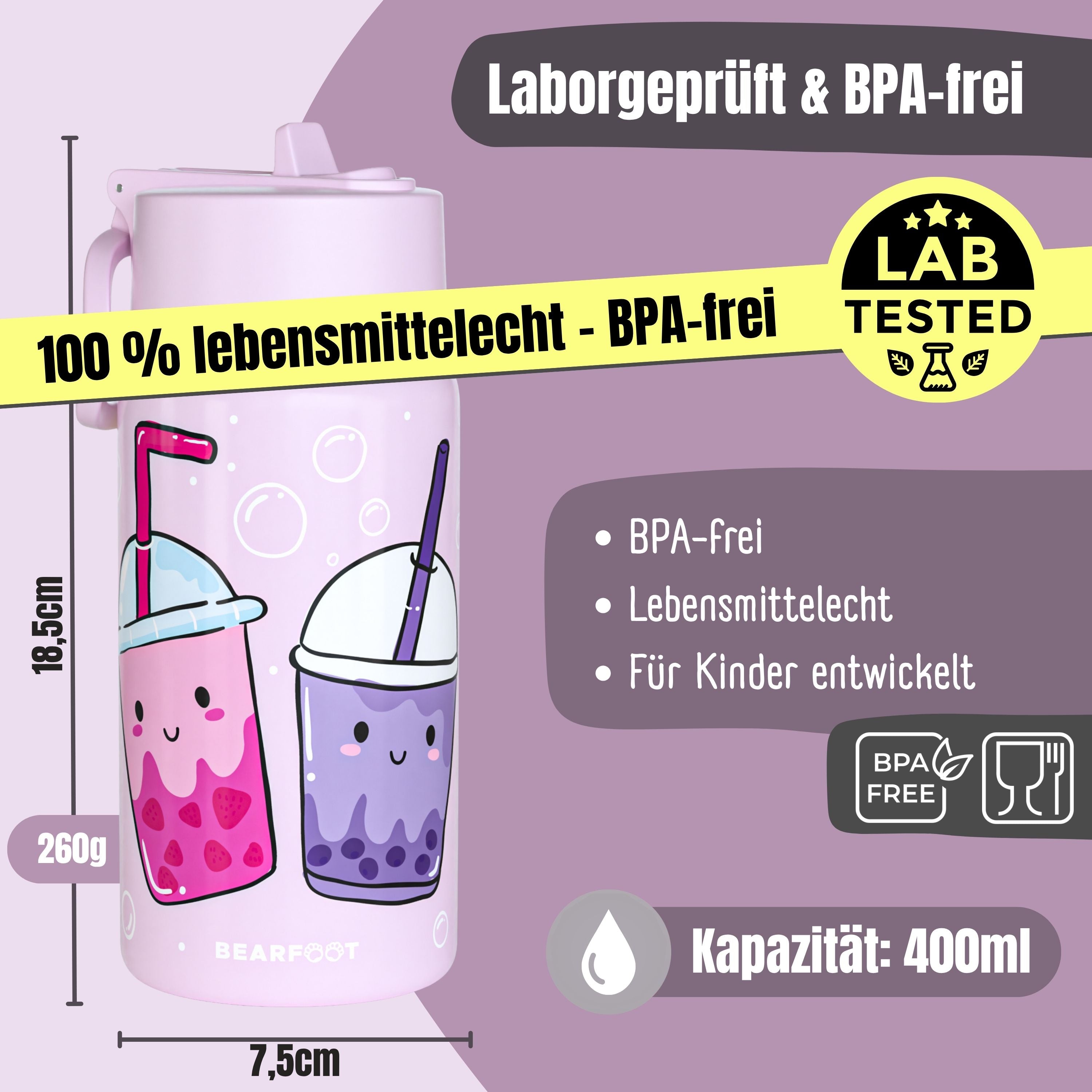 bearfoot-thermo-trinkflasche-bubbletea-lila-edelstahl-400ml-strohhalm image 4