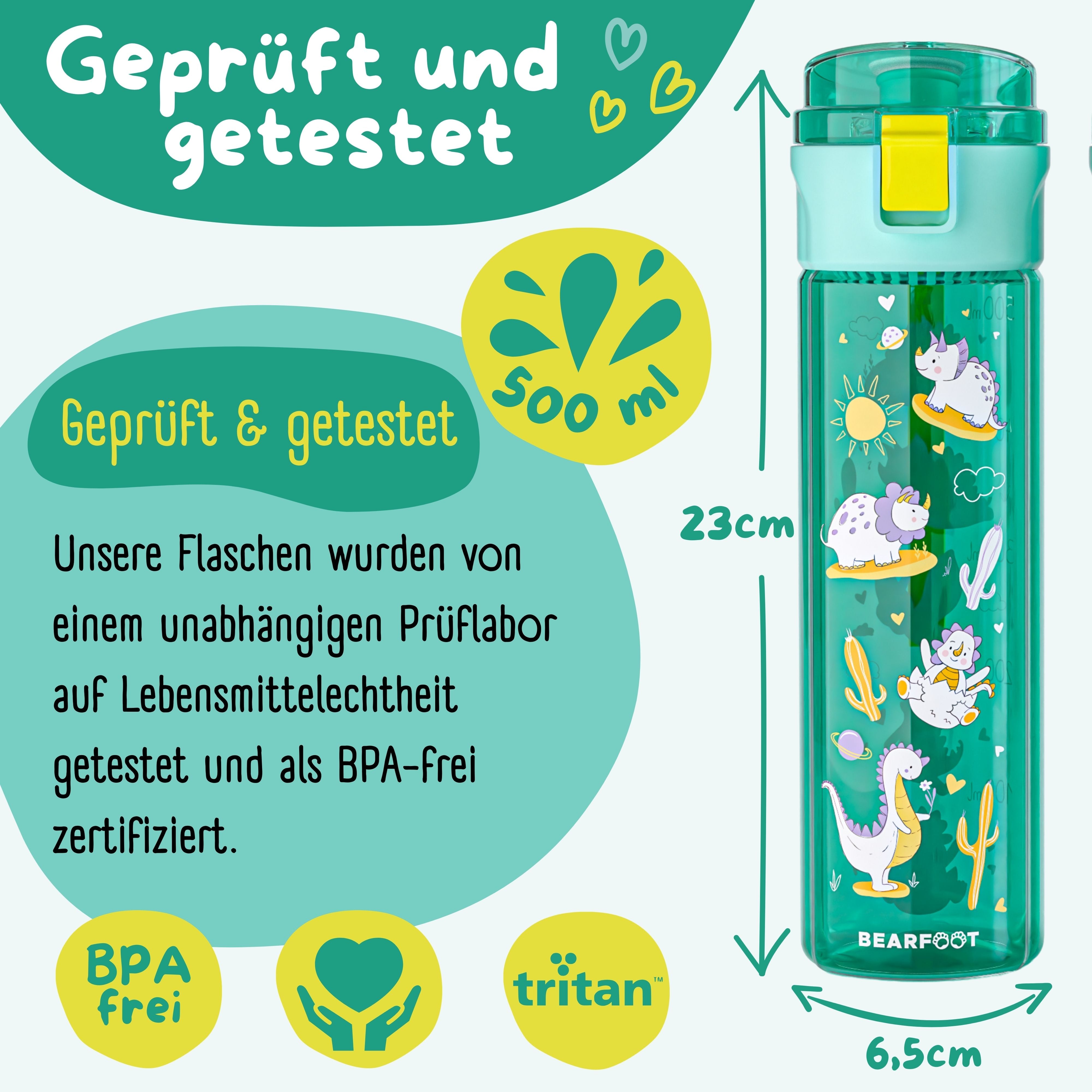 bearfoot-trinkflaschen-kinder-500ml-dinos-mint-auslaufsicher image 5