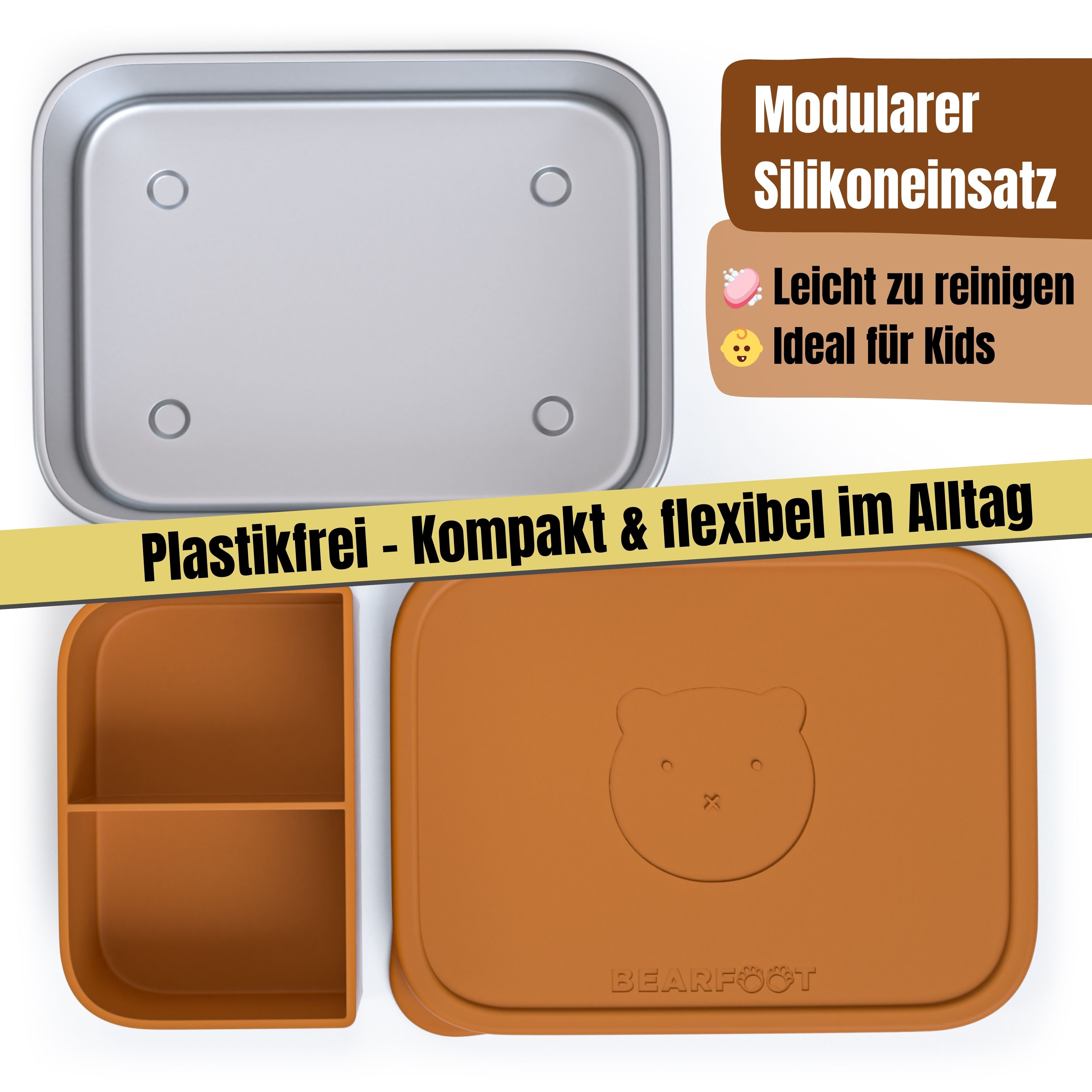 bearfoot-bento-brotdose-edelstahl-silikoneinsatz-braun-700ml-bpa-frei image 5