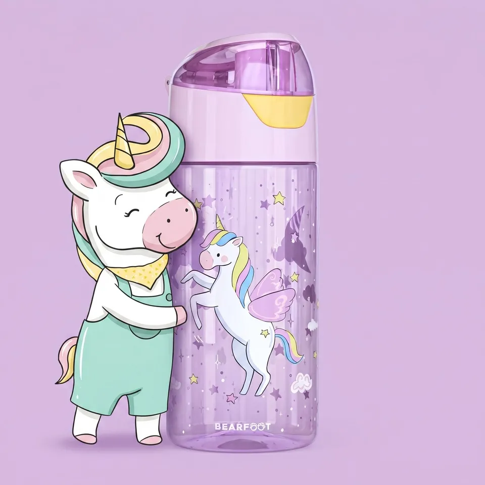 bearfoot-trinkflaschen-einhorn-trinkflasche-450ml-lila-tritan image 1