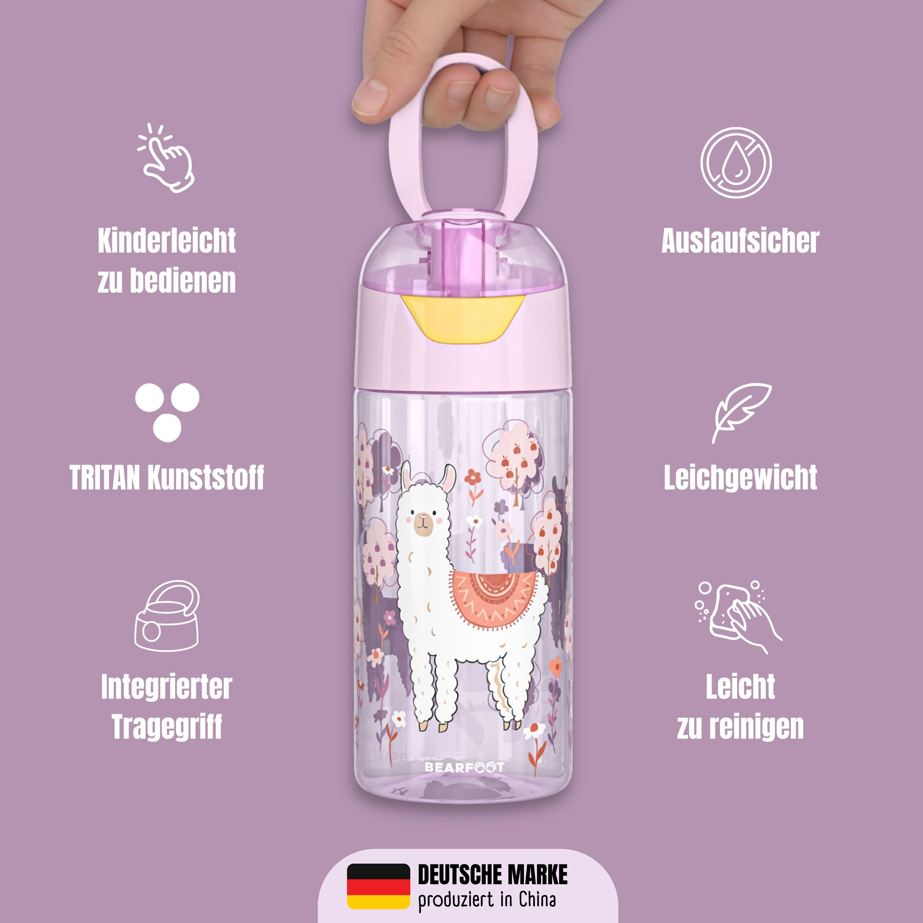 bearfoot-trinkflasche-lama-kinder-450ml-tritan-auslaufsicher image 7