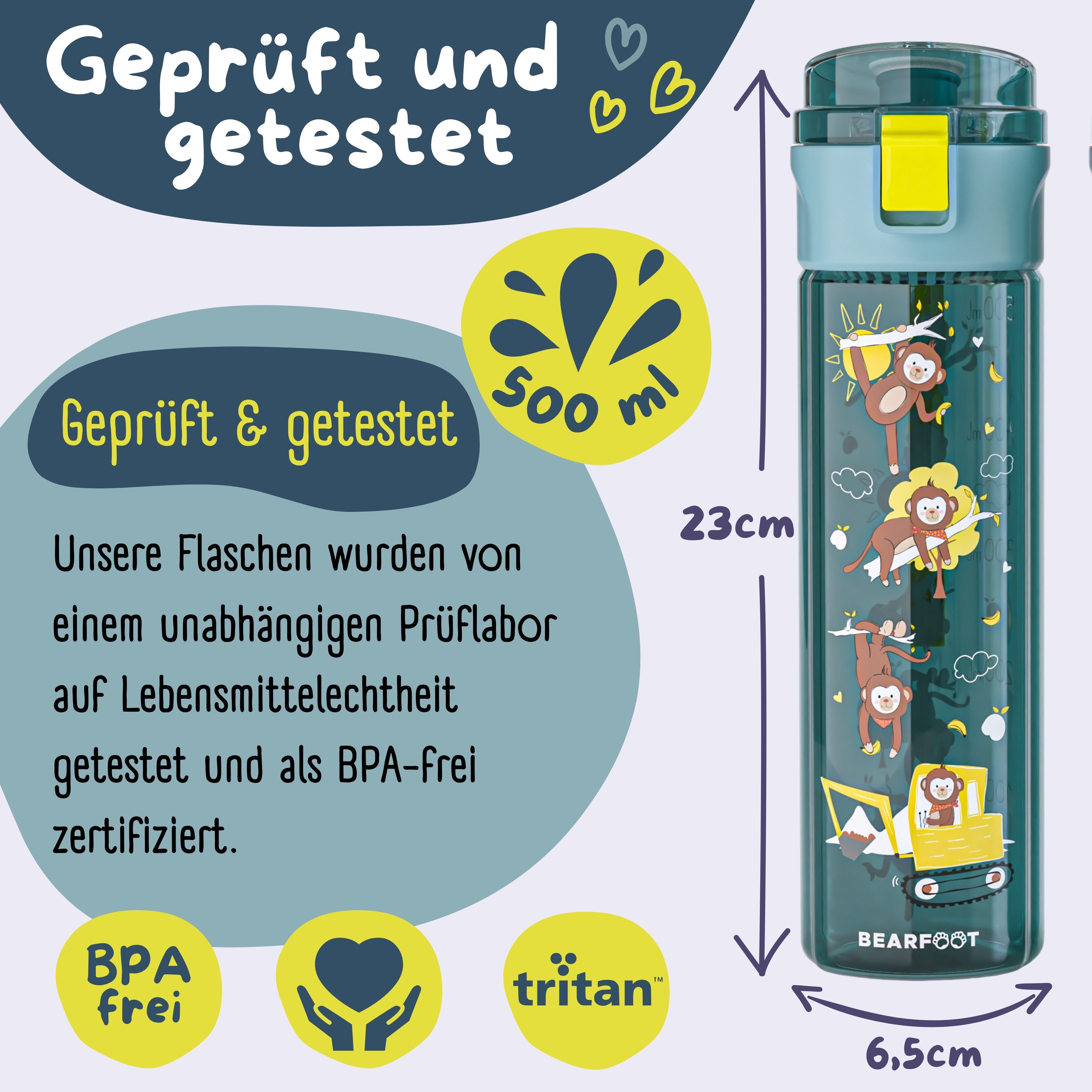 bearfoot-trinkflasche-kinder-500ml-bagger-blau-tritan image 5