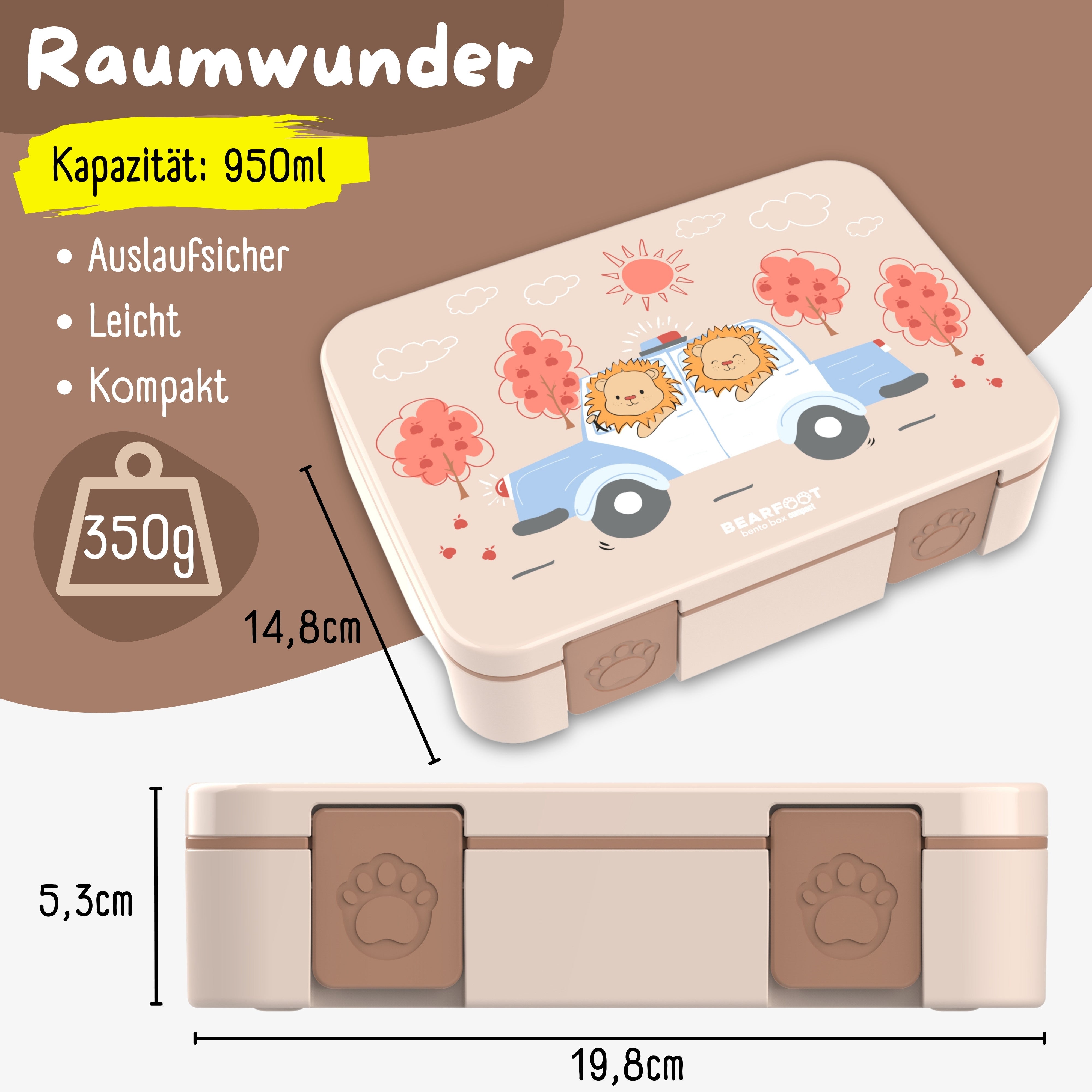 bearfoot-bento-box-compact-brotdose-polizei-braun-950ml-auslaufsicher image 5