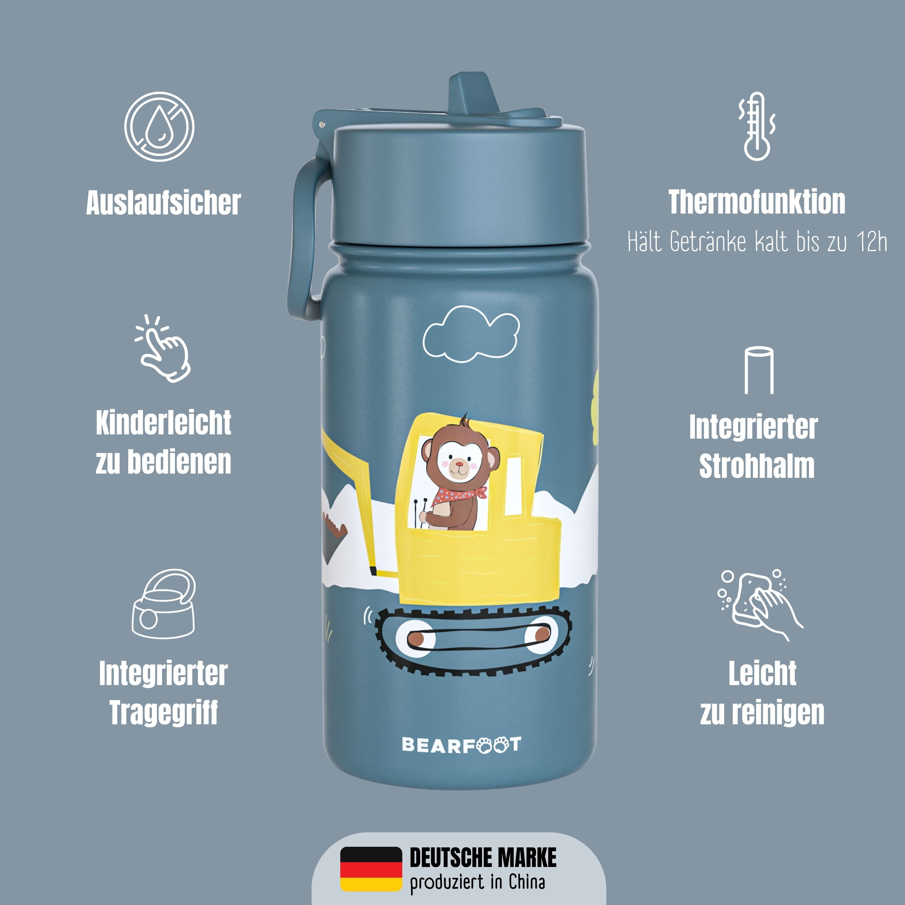 bearfoot-thermo-trinkflasche-edelstahl-400-ml-bagger-auslaufsicher image 4