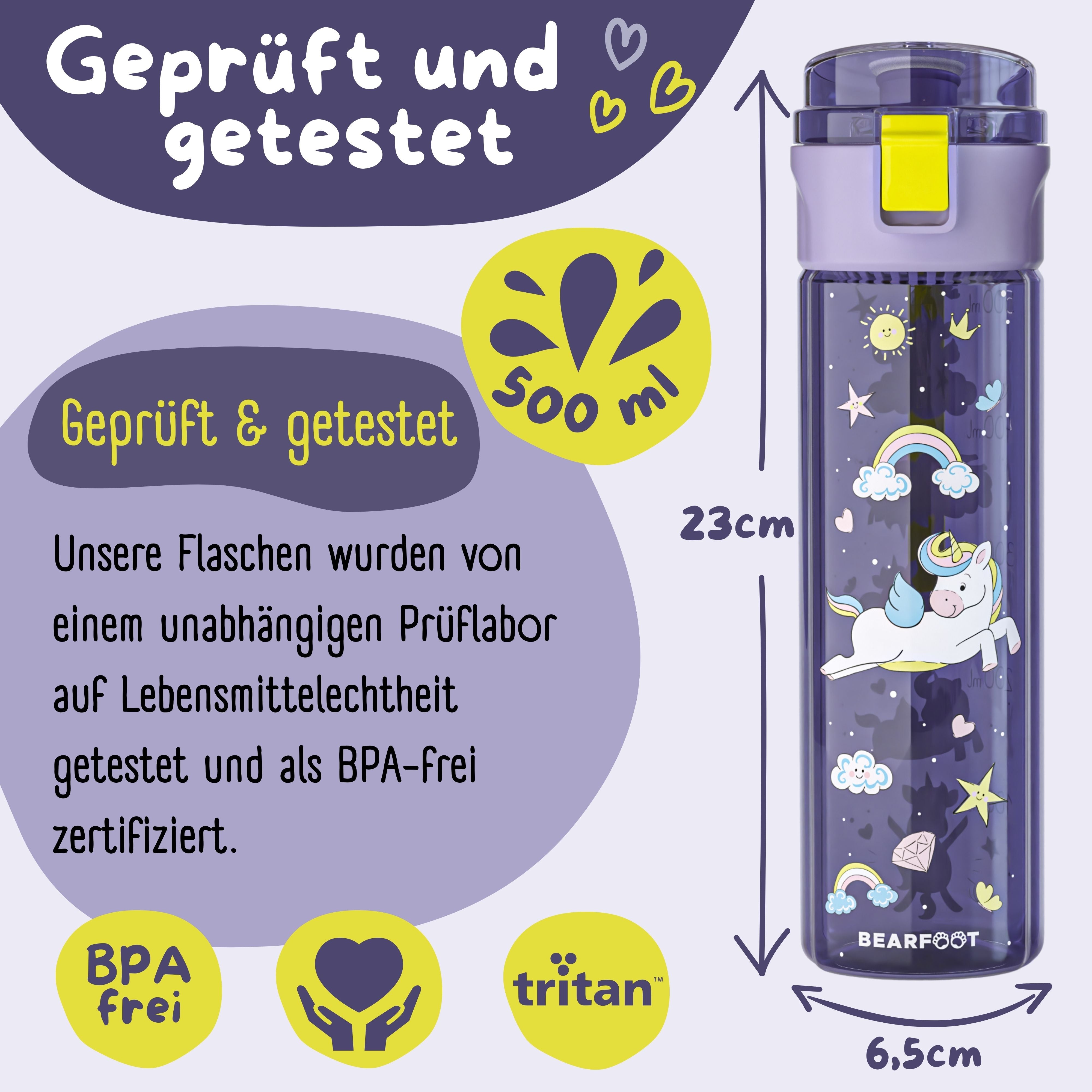bearfoot-trinkflasche-kinder-500ml-einhorn-tritan-lila image 5