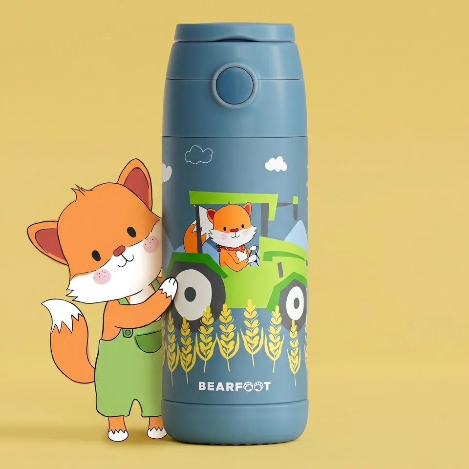 bearfoot-isolierflasche-traktor-fuchs-trinkflasche-blau-350ml image 1