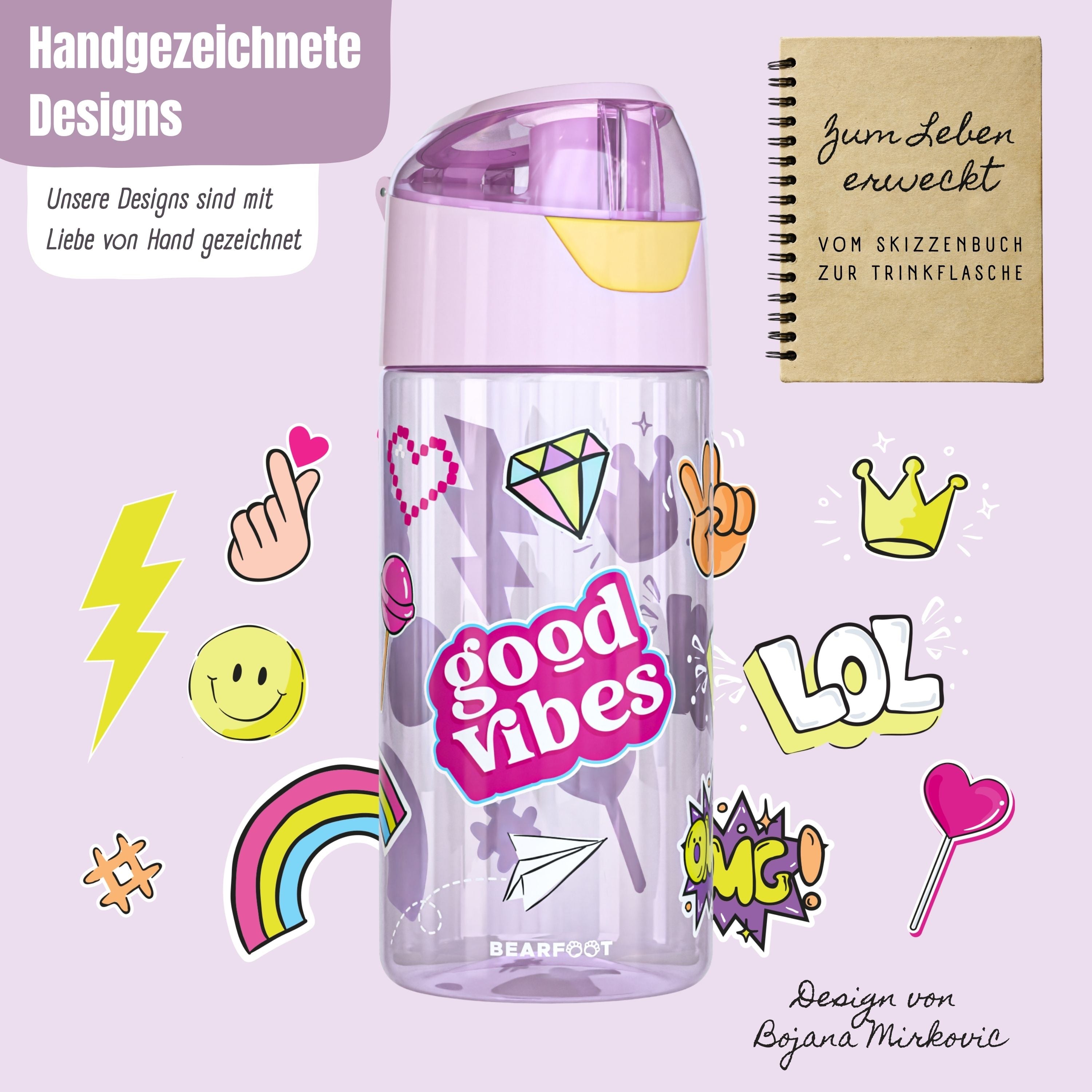 bearfoot-trinkflaschen-450ml-trinkflasche-sticker-lila-bpa-frei image 2