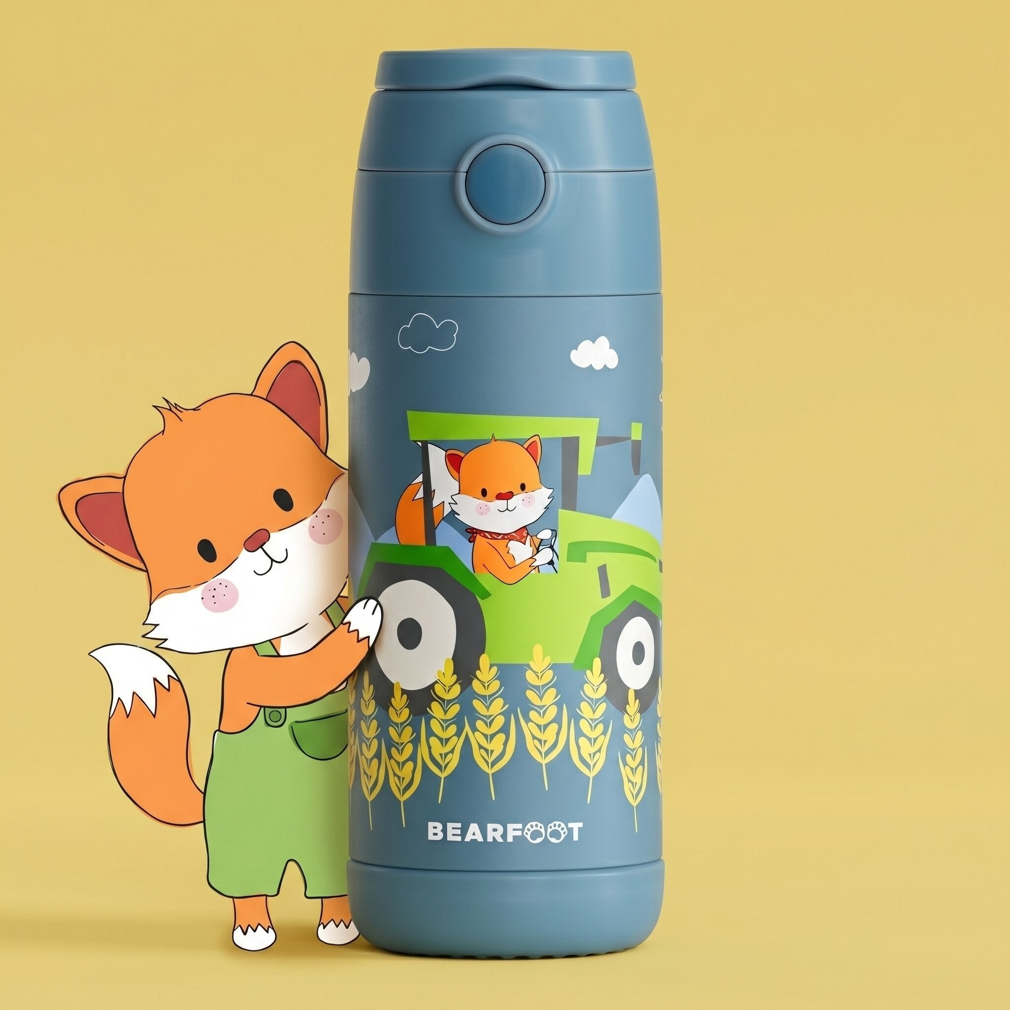 bearfoot-isolierflasche-traktor-fuchs-trinkflasche-blau-350ml image 1