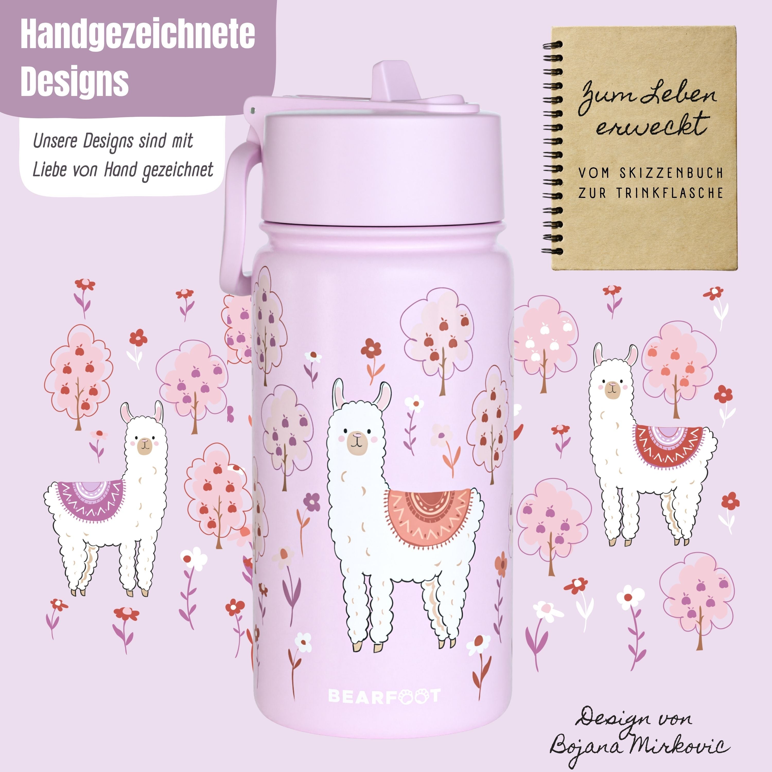 bearfoot-isolierflaschen-thermo-400ml-lama-lila-edelstahl image 3