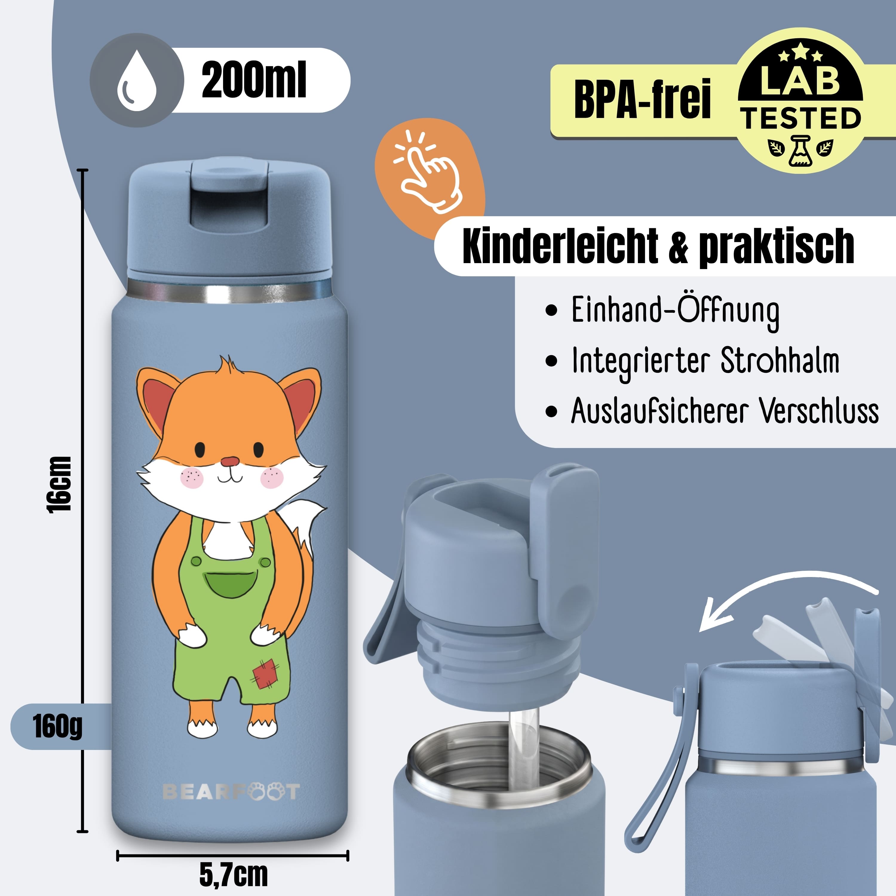 bearfoot-tiny-thermo-trinkflasche-fuchs-200ml-edelstahl image 4