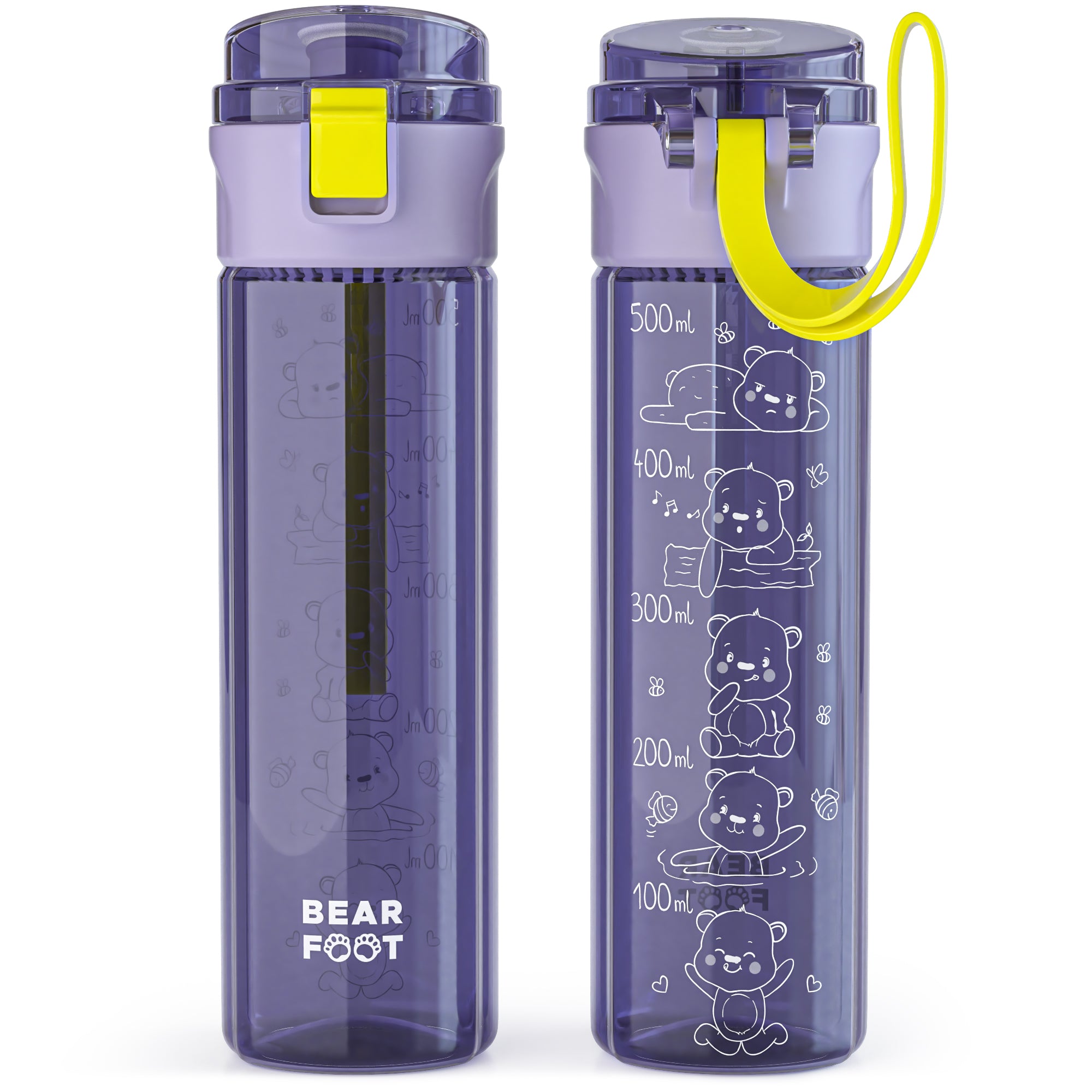bearfoot-trinkflasche-kinder-500ml-logo-lila-tritan-bpa-frei image 2